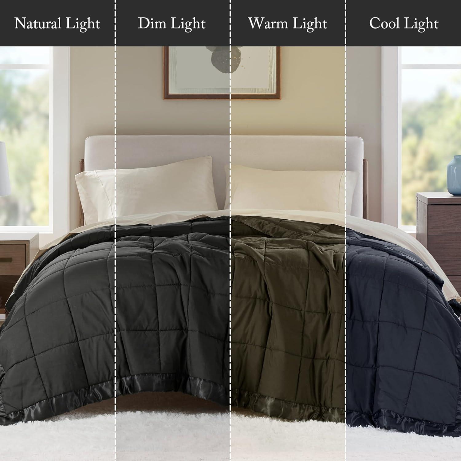 imageMadison Park Twin Blanket Quilted Microfiber Satin Binding 3M Scotchgard Moisture Wicking Treatment Soft and Lightweight Summer Blanket for Couch Windom Twin OrangeBlack