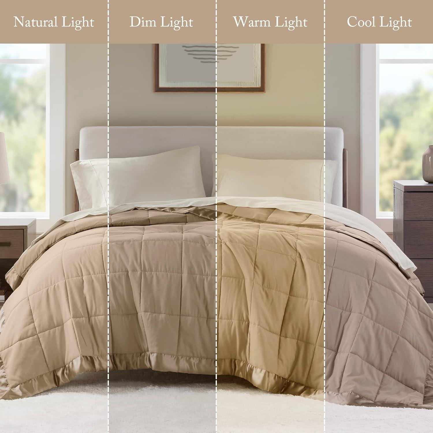 imageMadison Park Twin Blanket Quilted Microfiber Satin Binding 3M Scotchgard Moisture Wicking Treatment Soft and Lightweight Summer Blanket for Couch Windom Twin OrangeSatin Trim Brown