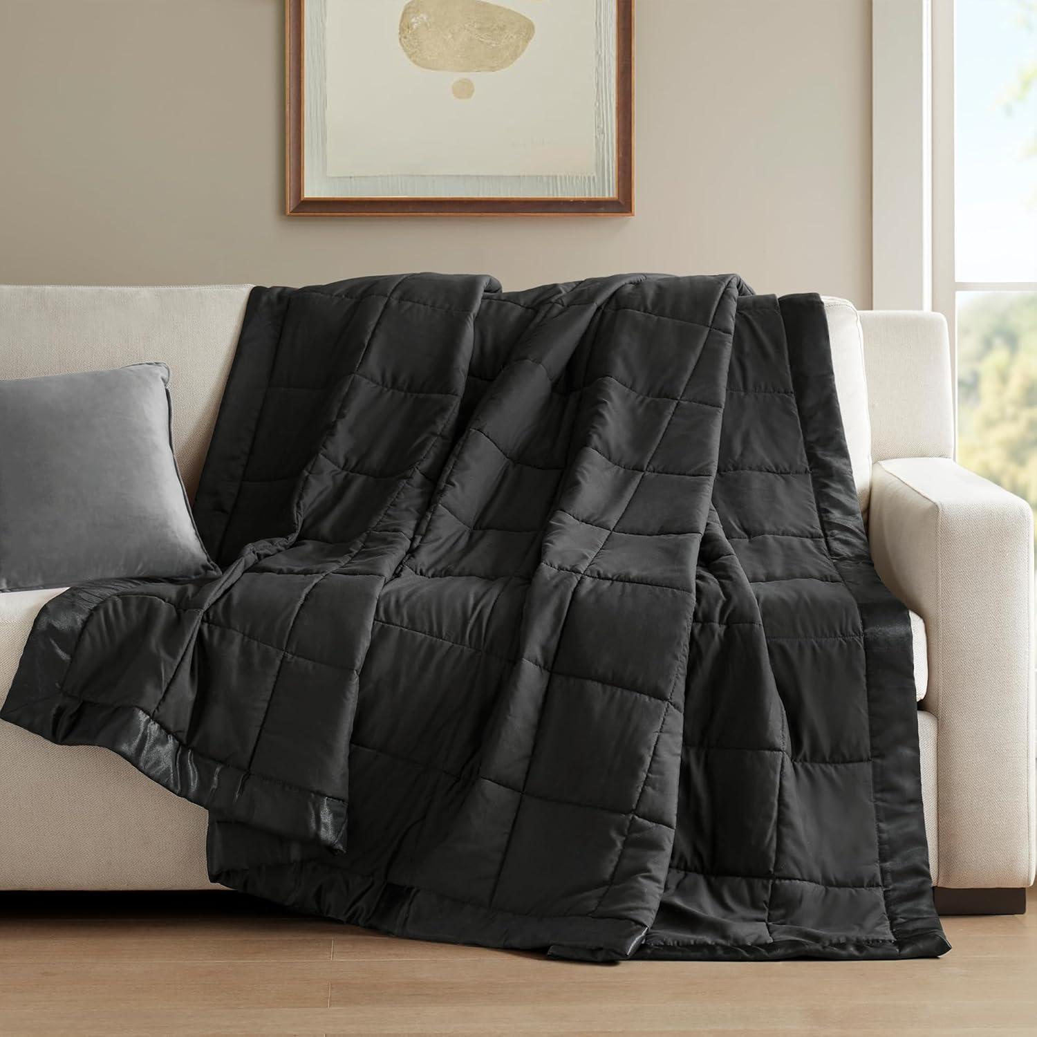 imageMadison Park Twin Blanket Quilted Microfiber Satin Binding 3M Scotchgard Moisture Wicking Treatment Soft and Lightweight Summer Blanket for Couch Windom Twin OrangeBlack