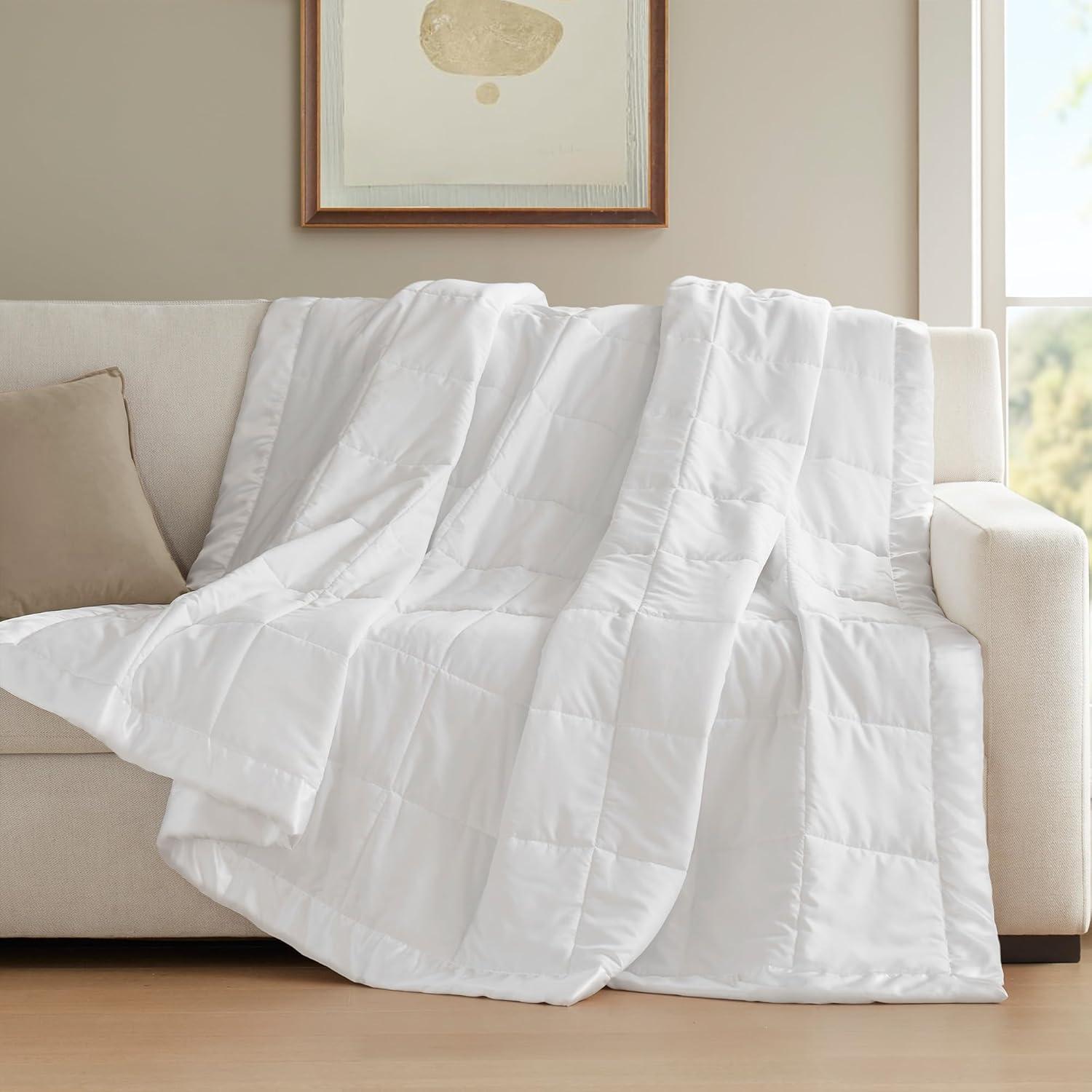 imageMadison Park Twin Blanket Quilted Microfiber Satin Binding 3M Scotchgard Moisture Wicking Treatment Soft and Lightweight Summer Blanket for Couch Windom Twin OrangeSatin Trim White