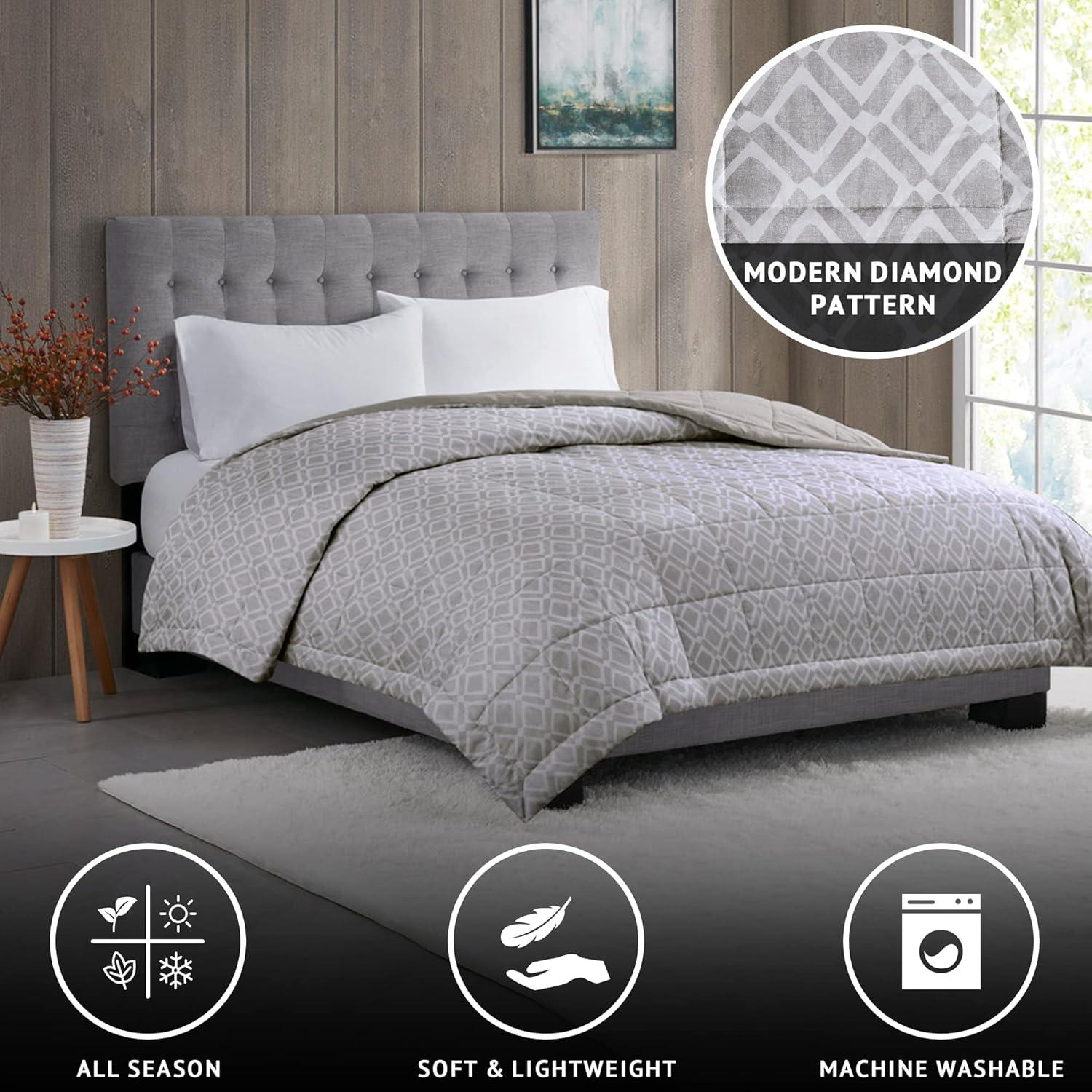 imageMadison Park Twin Blanket Quilted Microfiber Satin Binding 3M Scotchgard Moisture Wicking Treatment Soft and Lightweight Summer Blanket for Couch Windom Twin OrangeDiamond Dark Grey