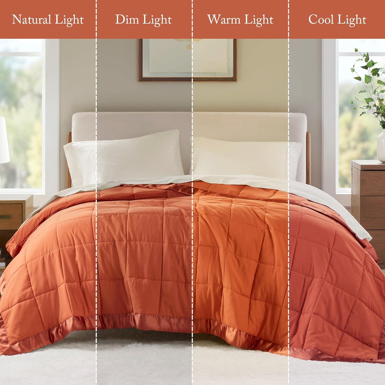 imageMadison Park Twin Blanket Quilted Microfiber Satin Binding 3M Scotchgard Moisture Wicking Treatment Soft and Lightweight Summer Blanket for Couch Windom Twin OrangeOrange