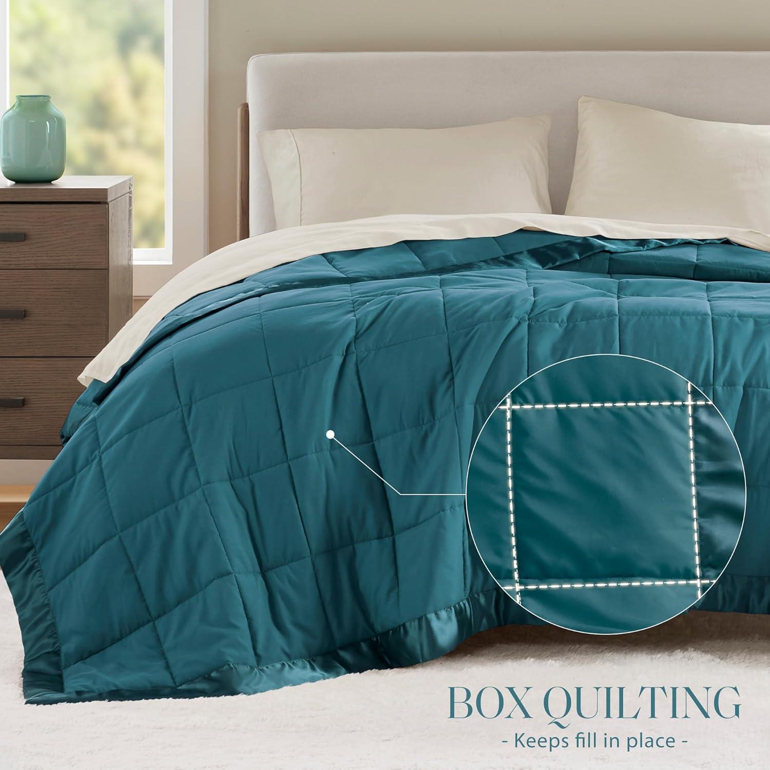 imageMadison Park Twin Blanket Quilted Microfiber Satin Binding 3M Scotchgard Moisture Wicking Treatment Soft and Lightweight Summer Blanket for Couch Windom Twin OrangeSatin Trim Teal