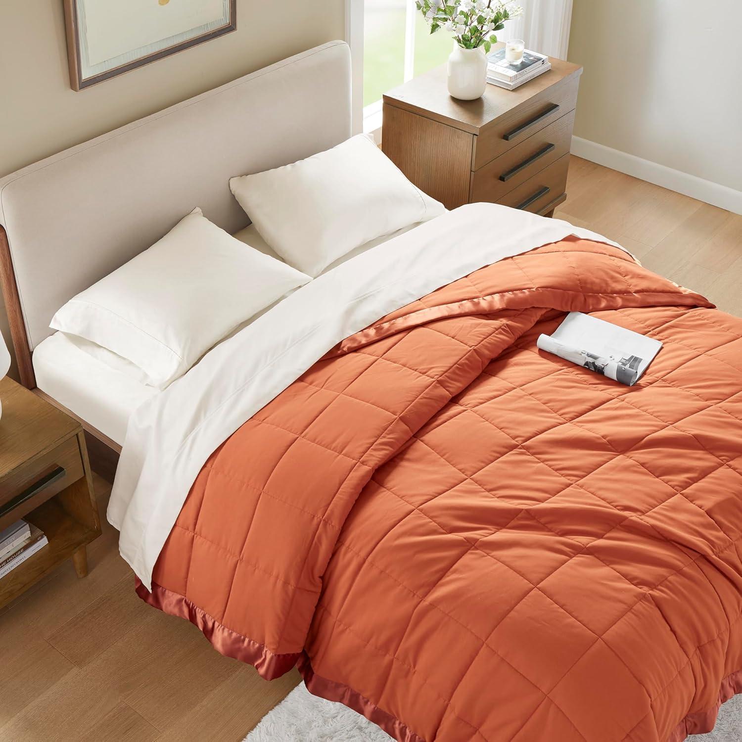 imageMadison Park Twin Blanket Quilted Microfiber Satin Binding 3M Scotchgard Moisture Wicking Treatment Soft and Lightweight Summer Blanket for Couch Windom Twin OrangeOrange