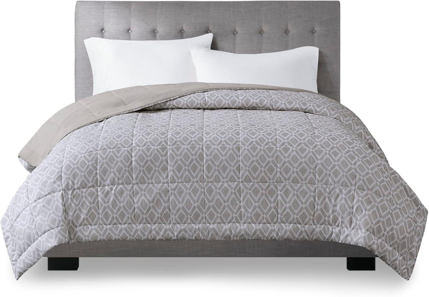 imageMadison Park Twin Blanket Quilted Microfiber Satin Binding 3M Scotchgard Moisture Wicking Treatment Soft and Lightweight Summer Blanket for Couch Windom Twin OrangeDiamond Dark Grey