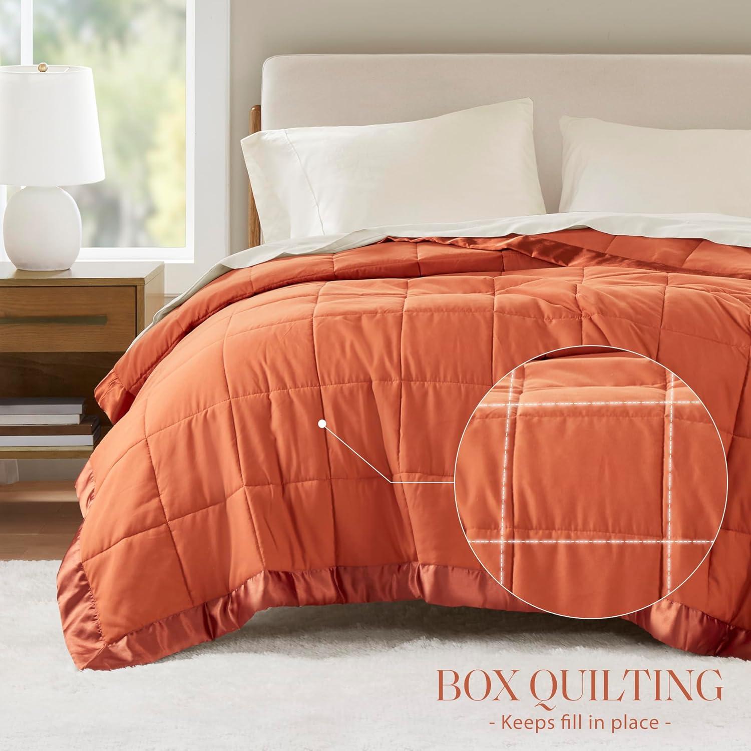 imageMadison Park Twin Blanket Quilted Microfiber Satin Binding 3M Scotchgard Moisture Wicking Treatment Soft and Lightweight Summer Blanket for Couch Windom Twin OrangeOrange