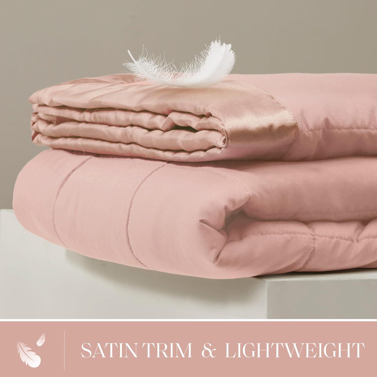 imageMadison Park Twin Blanket Quilted Microfiber Satin Binding 3M Scotchgard Moisture Wicking Treatment Soft and Lightweight Summer Blanket for Couch Windom Twin OrangeSatin Trim Blush