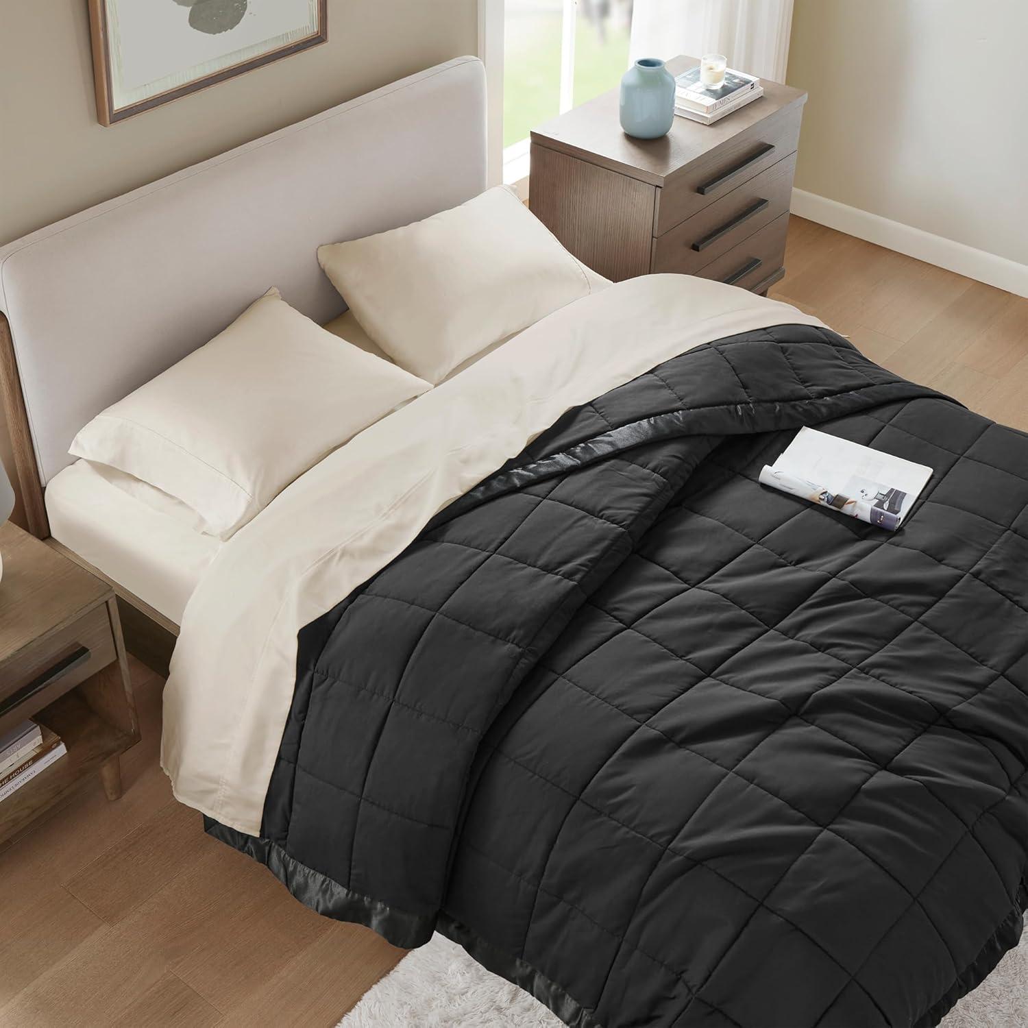 imageMadison Park Twin Blanket Quilted Microfiber Satin Binding 3M Scotchgard Moisture Wicking Treatment Soft and Lightweight Summer Blanket for Couch Windom Twin OrangeBlack