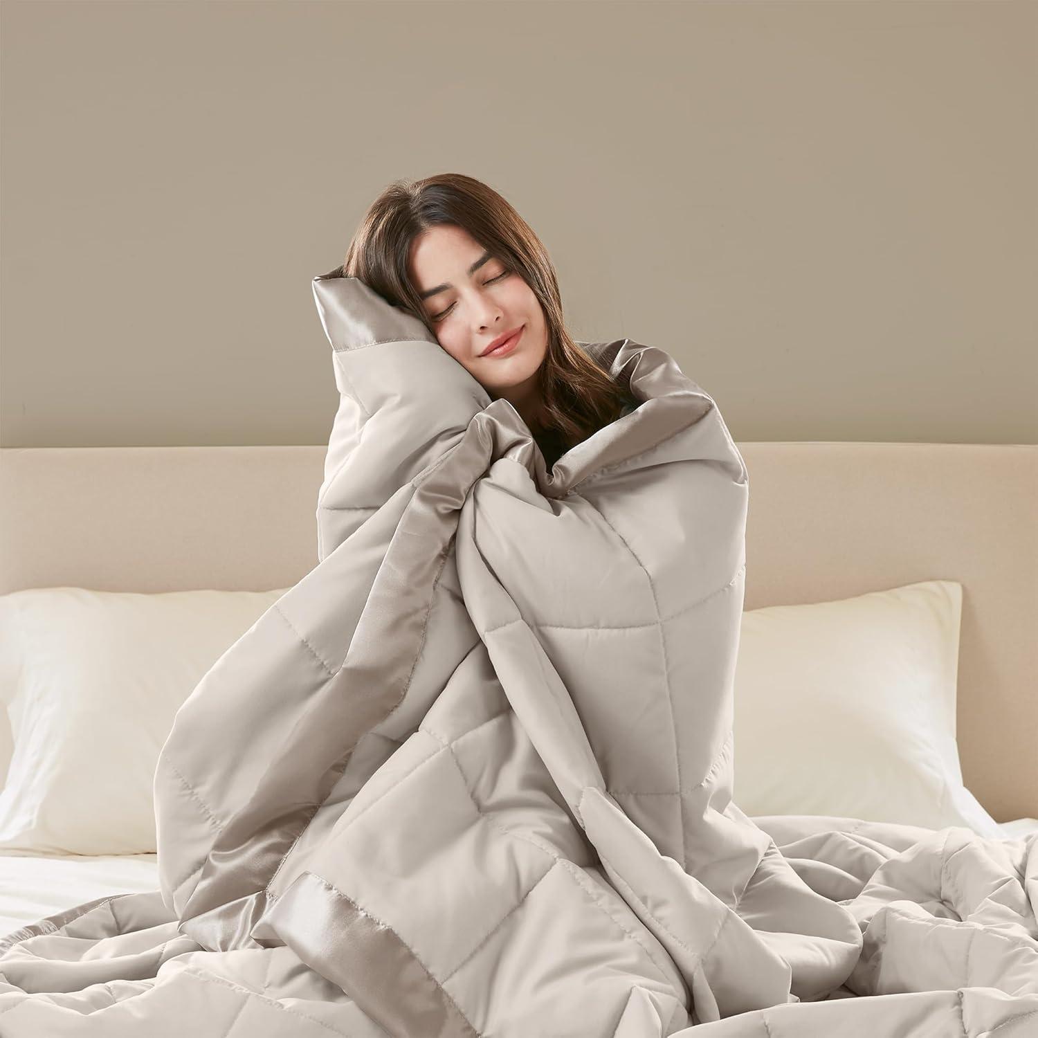 imageMadison Park Twin Blanket Quilted Microfiber Satin Binding 3M Scotchgard Moisture Wicking Treatment Soft and Lightweight Summer Blanket for Couch Windom Twin OrangeSatin Trim Warm Grey