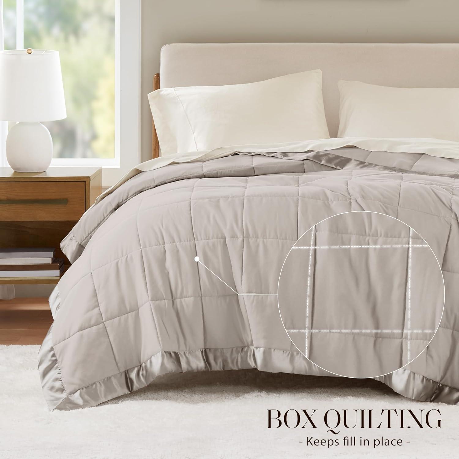 imageMadison Park Twin Blanket Quilted Microfiber Satin Binding 3M Scotchgard Moisture Wicking Treatment Soft and Lightweight Summer Blanket for Couch Windom Twin OrangeSatin Trim Warm Grey
