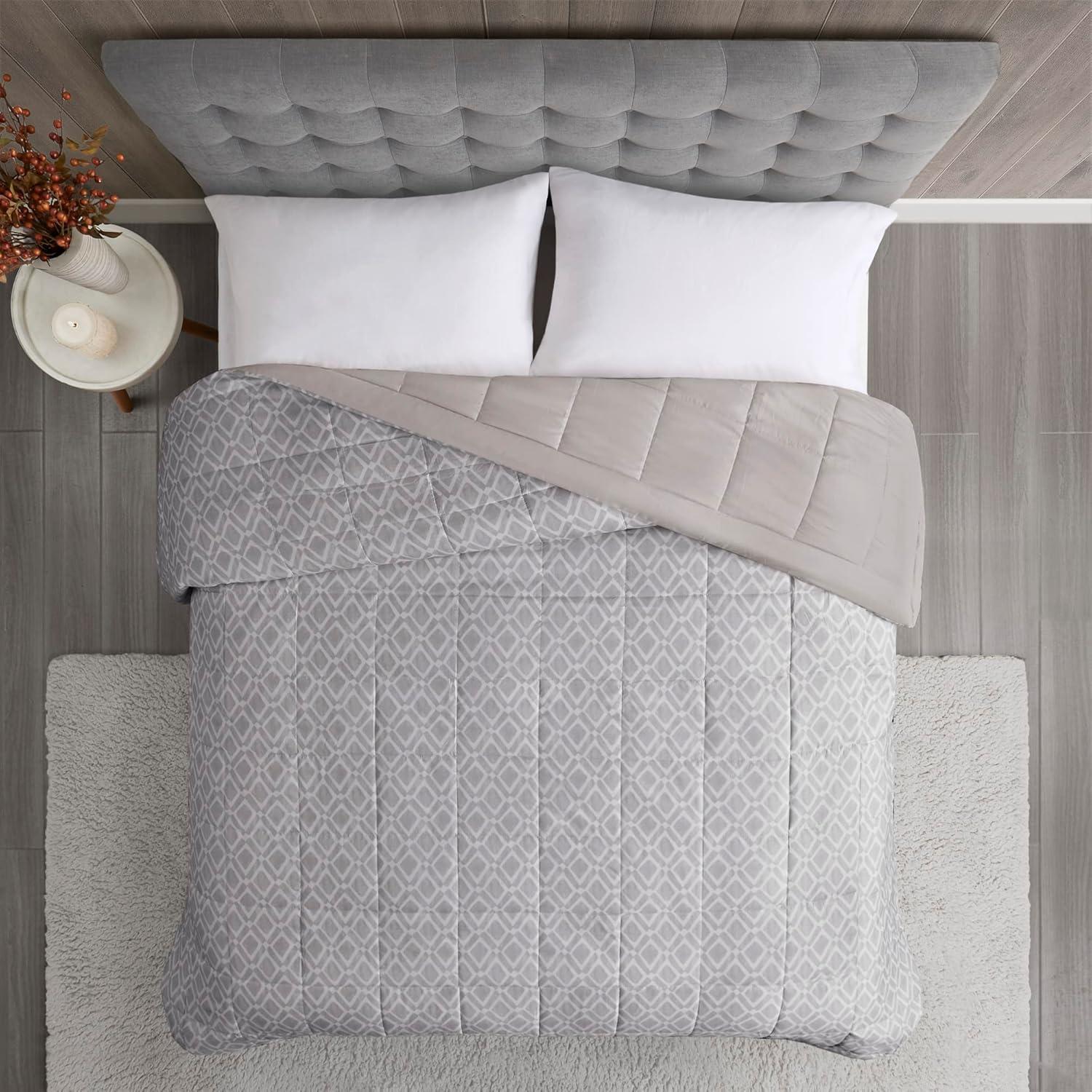imageMadison Park Twin Blanket Quilted Microfiber Satin Binding 3M Scotchgard Moisture Wicking Treatment Soft and Lightweight Summer Blanket for Couch Windom Twin OrangeDiamond Dark Grey