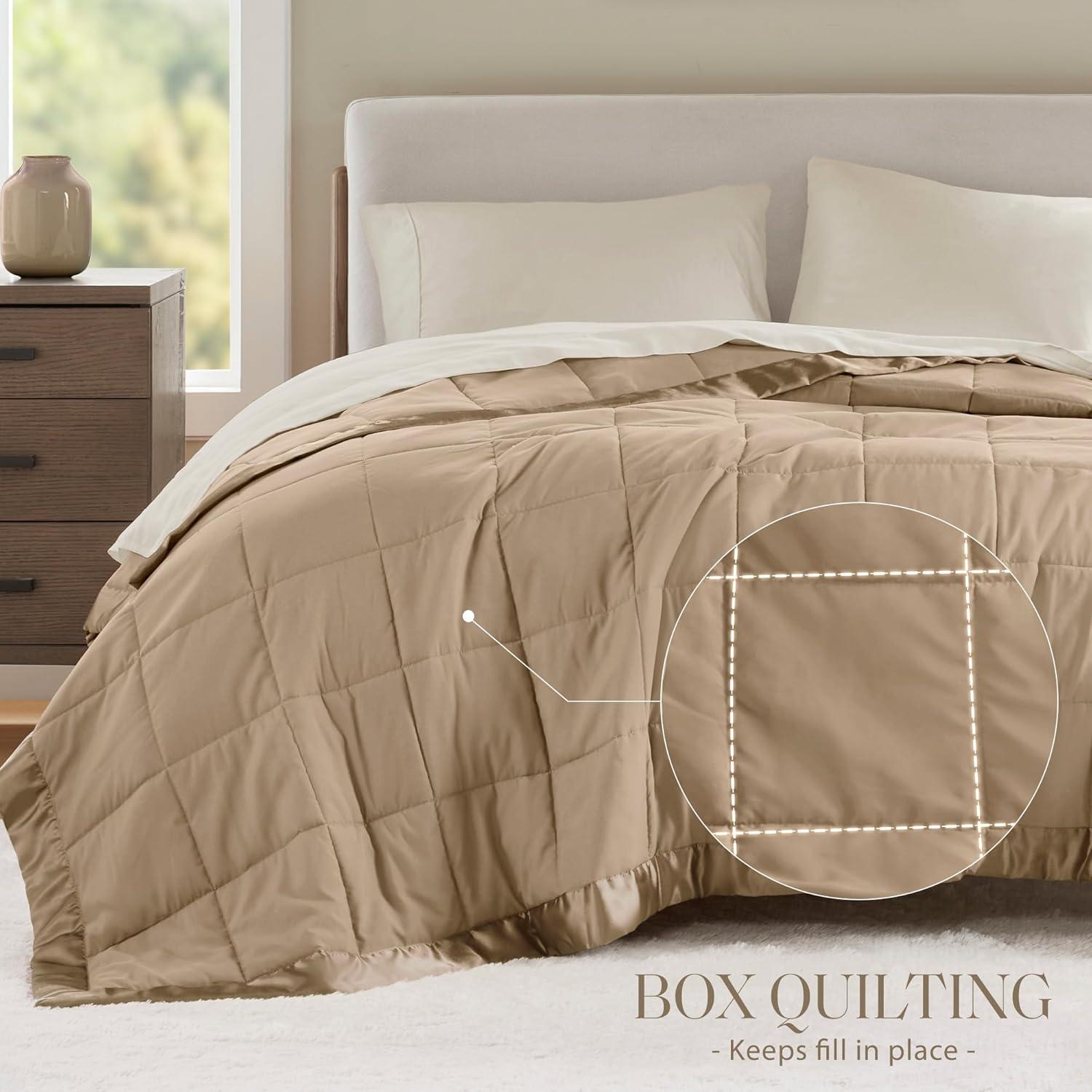 imageMadison Park Twin Blanket Quilted Microfiber Satin Binding 3M Scotchgard Moisture Wicking Treatment Soft and Lightweight Summer Blanket for Couch Windom Twin OrangeSatin Trim Brown
