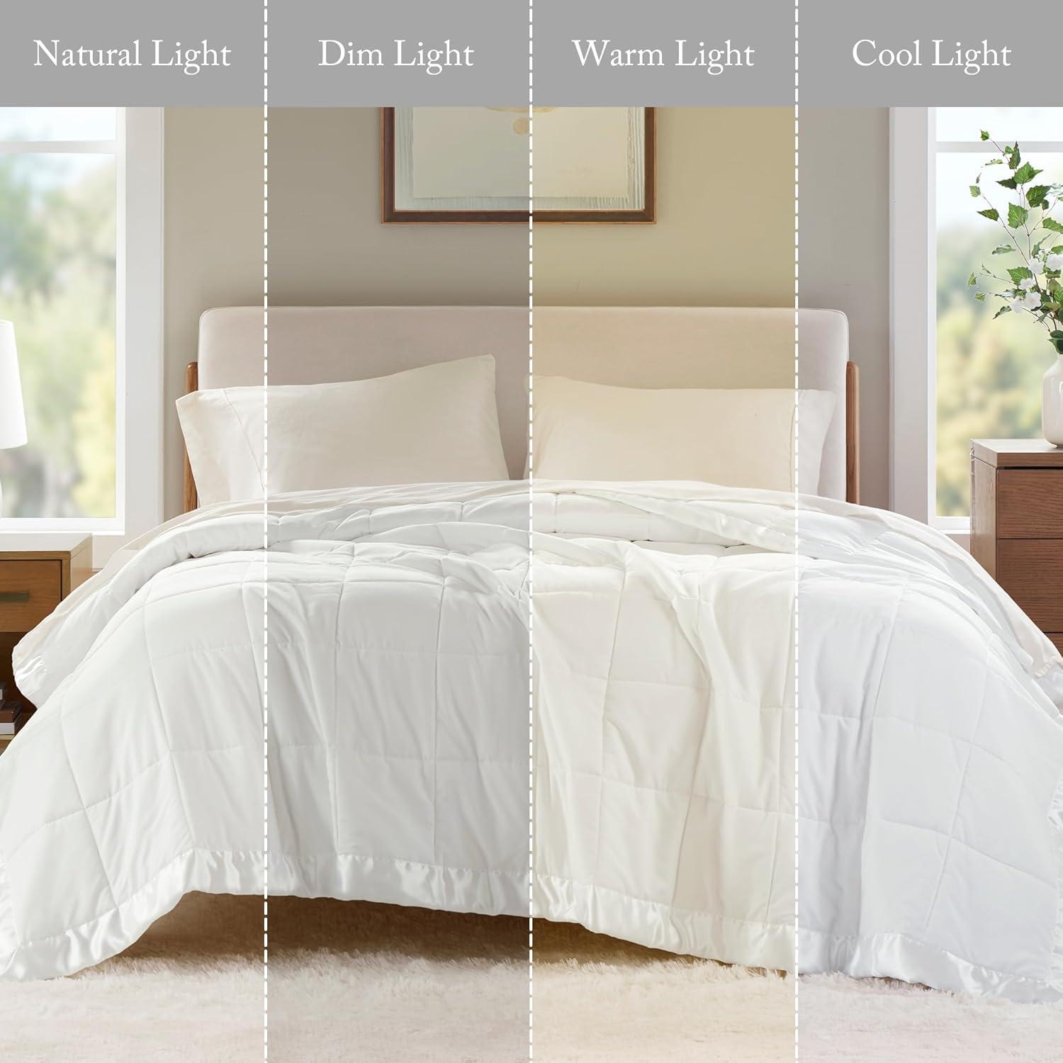 imageMadison Park Twin Blanket Quilted Microfiber Satin Binding 3M Scotchgard Moisture Wicking Treatment Soft and Lightweight Summer Blanket for Couch Windom Twin OrangeSatin Trim White