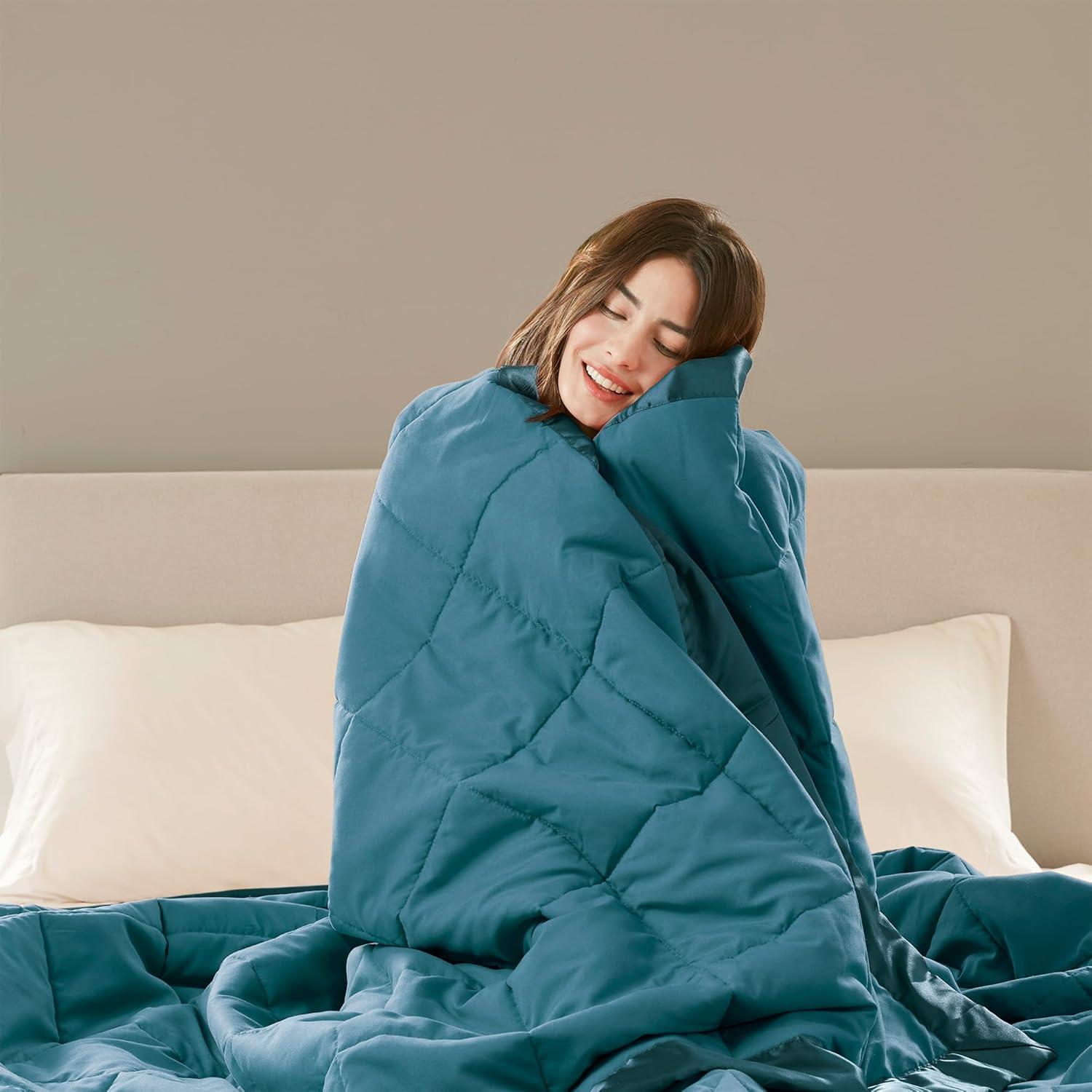 imageMadison Park Twin Blanket Quilted Microfiber Satin Binding 3M Scotchgard Moisture Wicking Treatment Soft and Lightweight Summer Blanket for Couch Windom Twin OrangeSatin Trim Teal