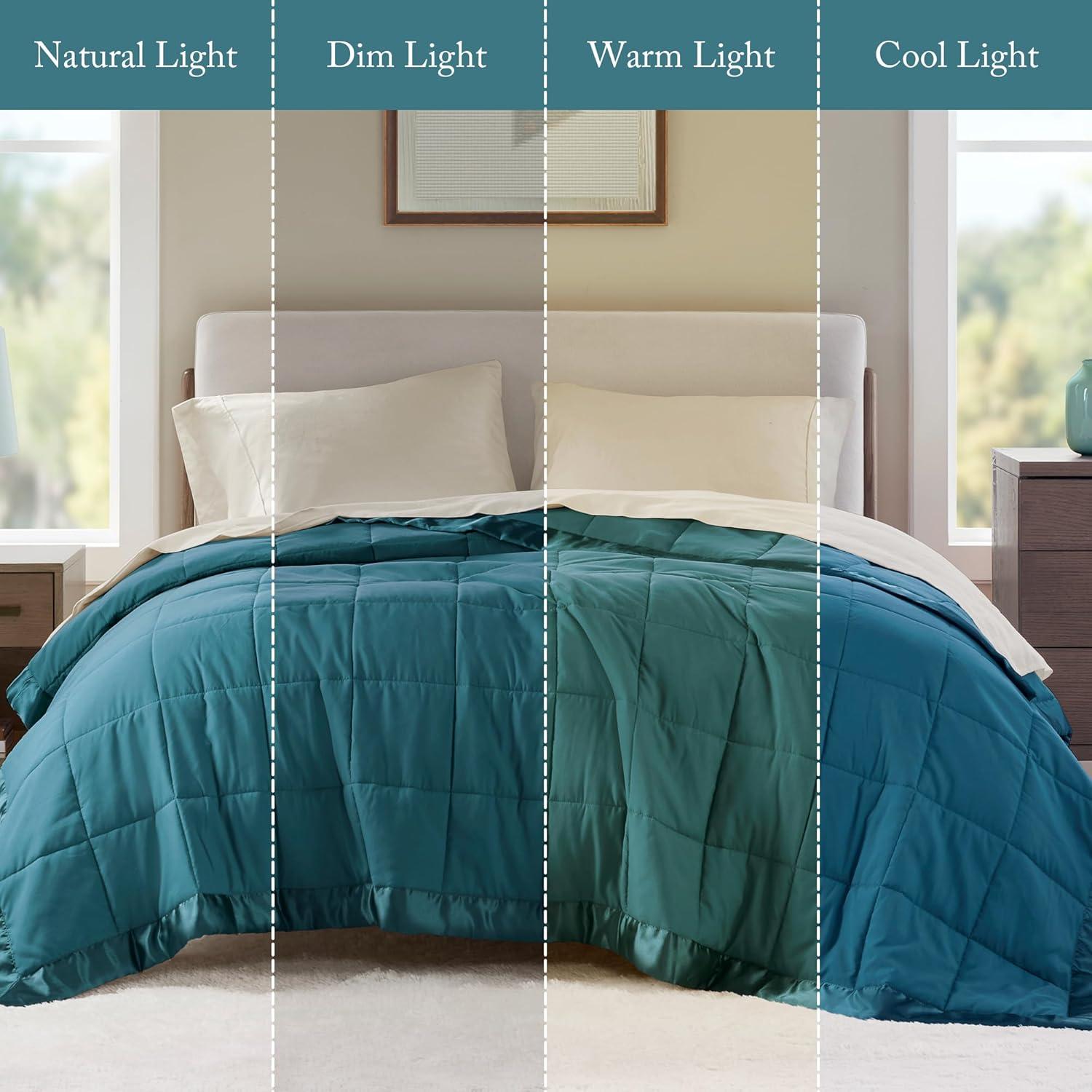 imageMadison Park Twin Blanket Quilted Microfiber Satin Binding 3M Scotchgard Moisture Wicking Treatment Soft and Lightweight Summer Blanket for Couch Windom Twin OrangeSatin Trim Teal