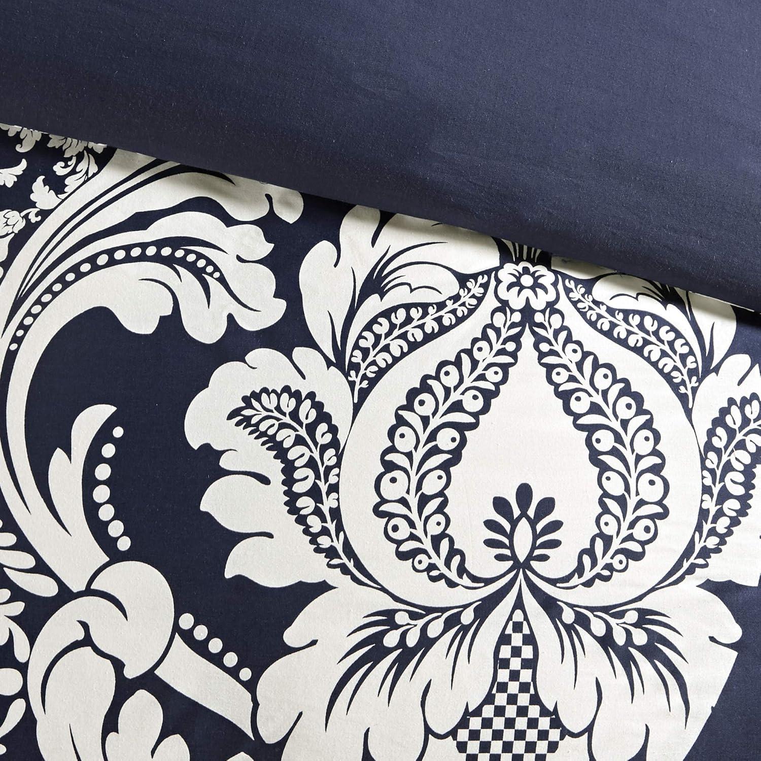 imageMadison Park Vienna Cotton Poly Blend Duvet Set Classic Traditional Design Cozy All Season Comforter Cover Matching Shams Decorative Pillows Vienna FullQueen90quotx90quot Indigo 6 PieceIndigoWhite
