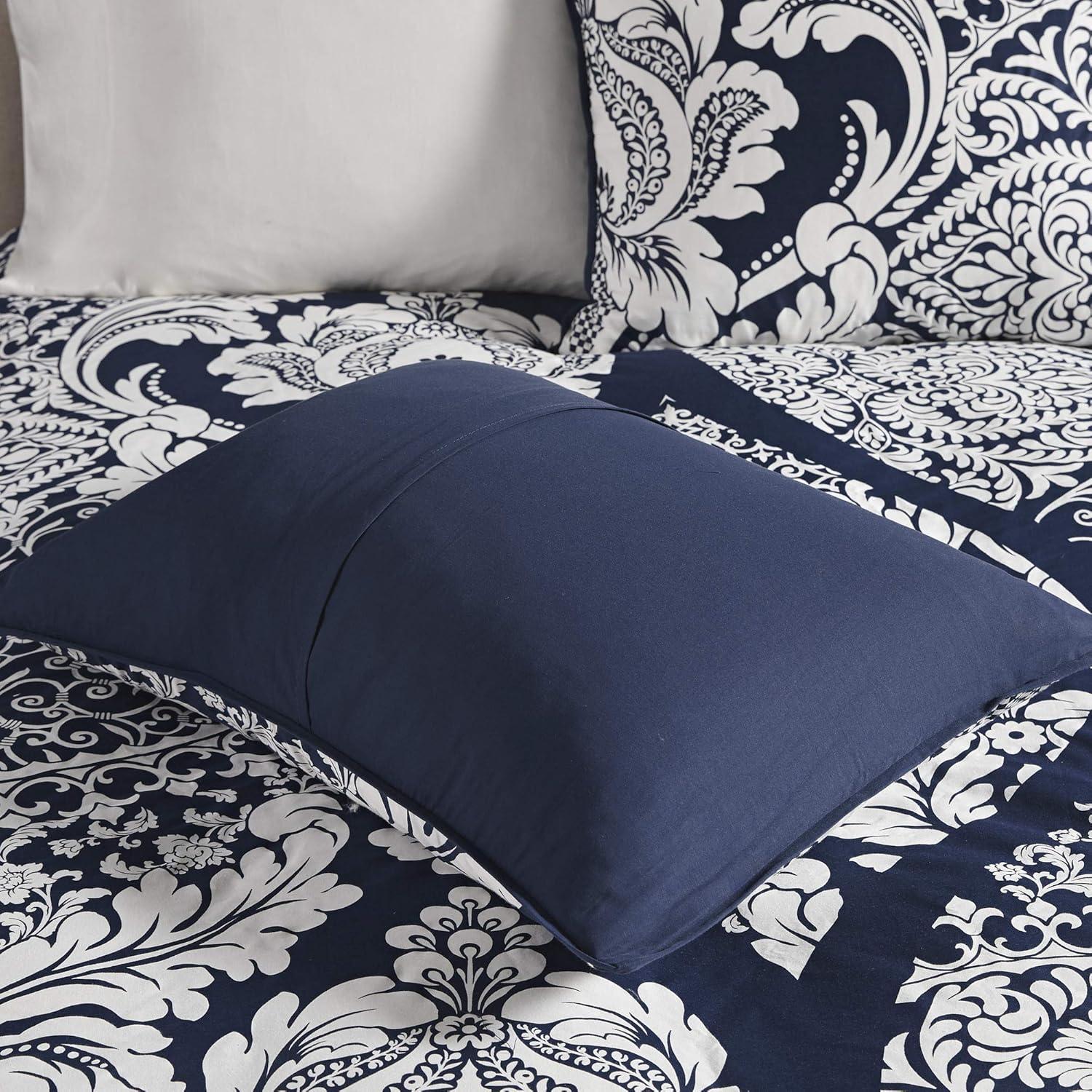 imageMadison Park Vienna Cotton Poly Blend Duvet Set Classic Traditional Design Cozy All Season Comforter Cover Matching Shams Decorative Pillows Vienna FullQueen90quotx90quot Indigo 6 PieceIndigoWhite