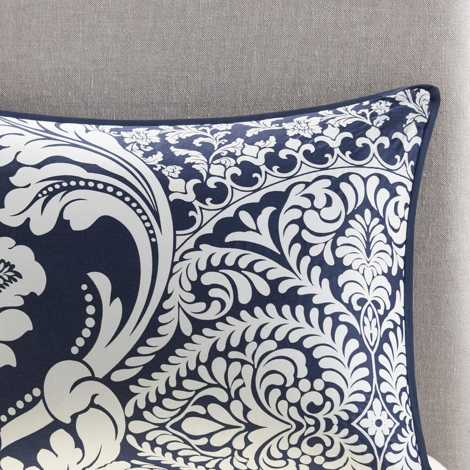imageMadison Park Vienna Cotton Poly Blend Duvet Set Classic Traditional Design Cozy All Season Comforter Cover Matching Shams Decorative Pillows Vienna FullQueen90quotx90quot Indigo 6 PieceIndigoWhite