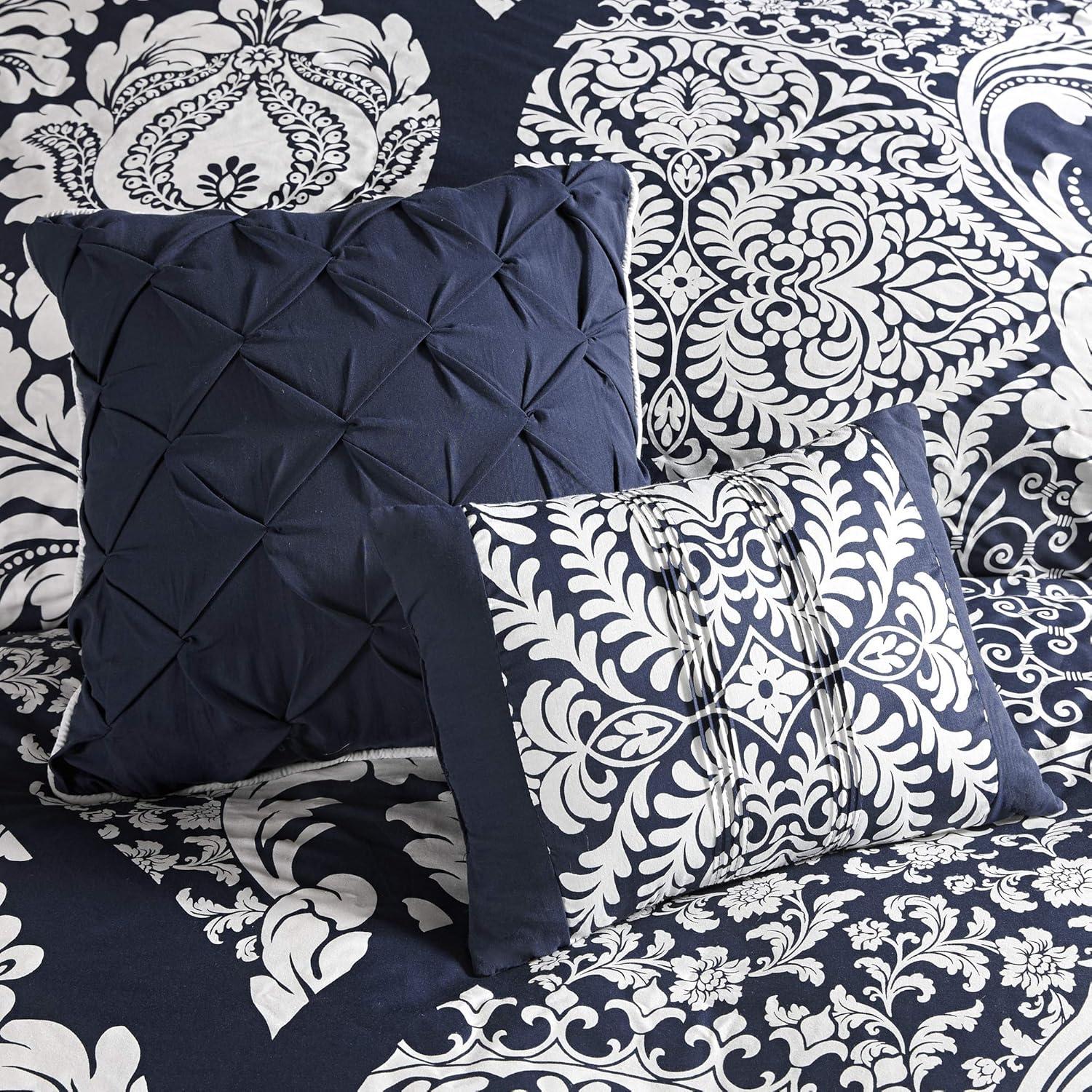 imageMadison Park Vienna Cotton Poly Blend Duvet Set Classic Traditional Design Cozy All Season Comforter Cover Matching Shams Decorative Pillows Vienna FullQueen90quotx90quot Indigo 6 PieceIndigoWhite