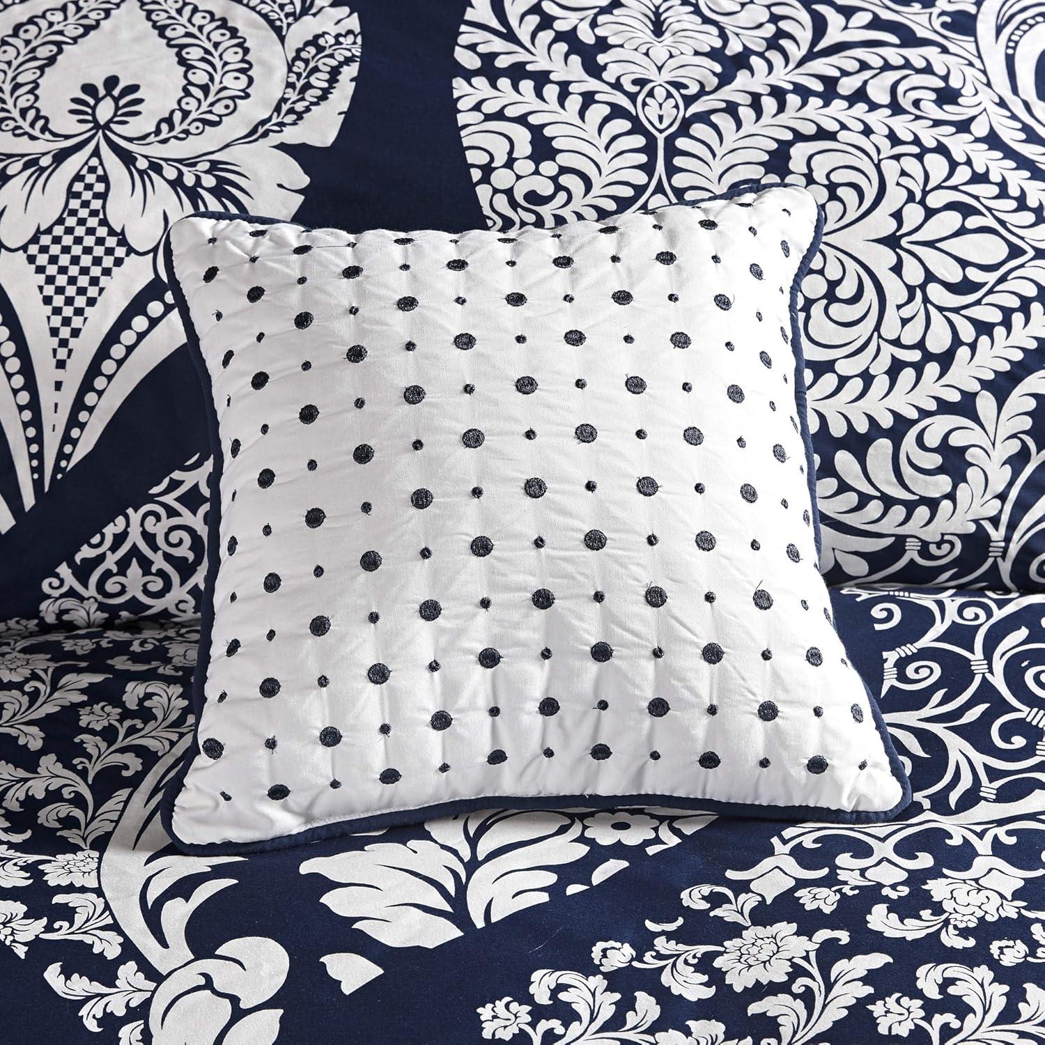 imageMadison Park Vienna Cotton Poly Blend Duvet Set Classic Traditional Design Cozy All Season Comforter Cover Matching Shams Decorative Pillows Vienna FullQueen90quotx90quot Indigo 6 PieceIndigoWhite