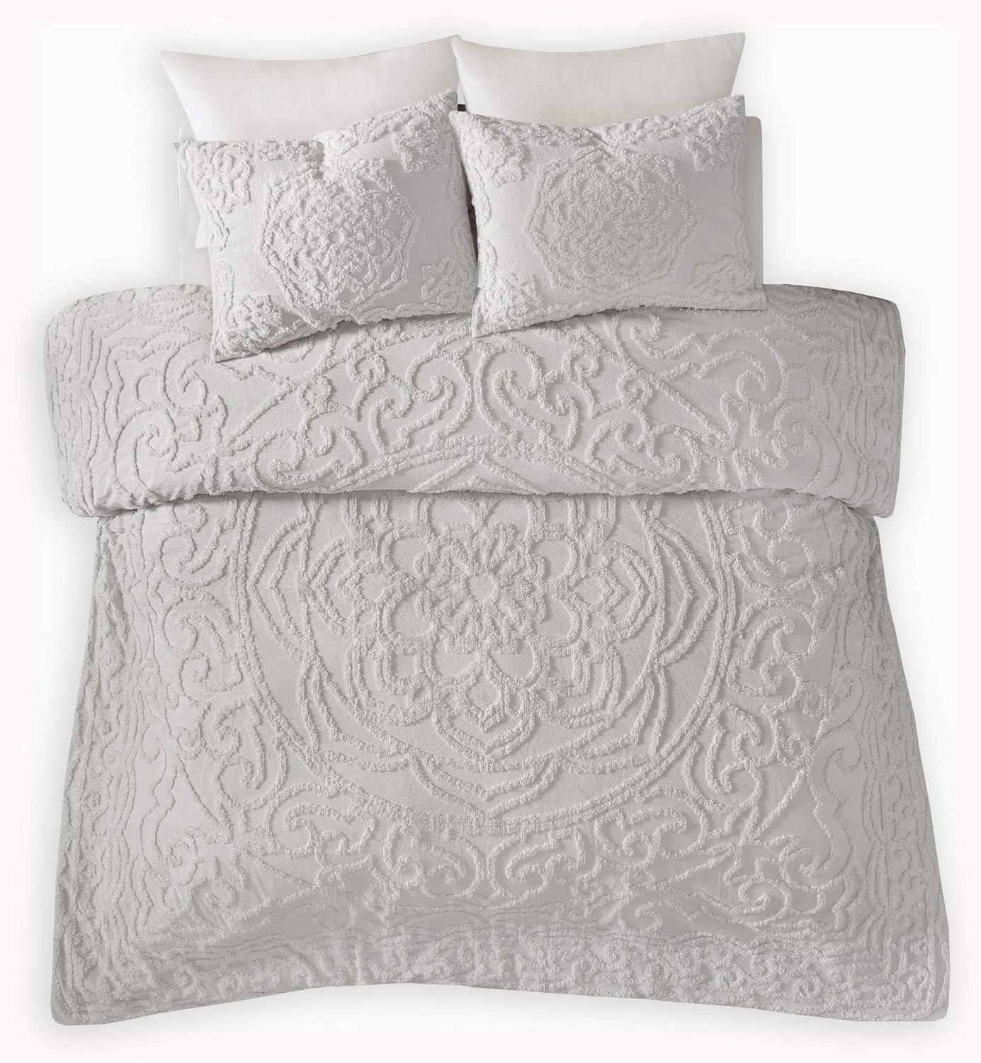 imageMadison Park Violette 100 Chenille Cotton Tufted Duvet Boho Medallion Design Modern Luxe All Season Comforter Cover Bed Set with Matching Shams FullQueen90quotx90quot IvoryTaupe 3 PieceLaetitia Grey