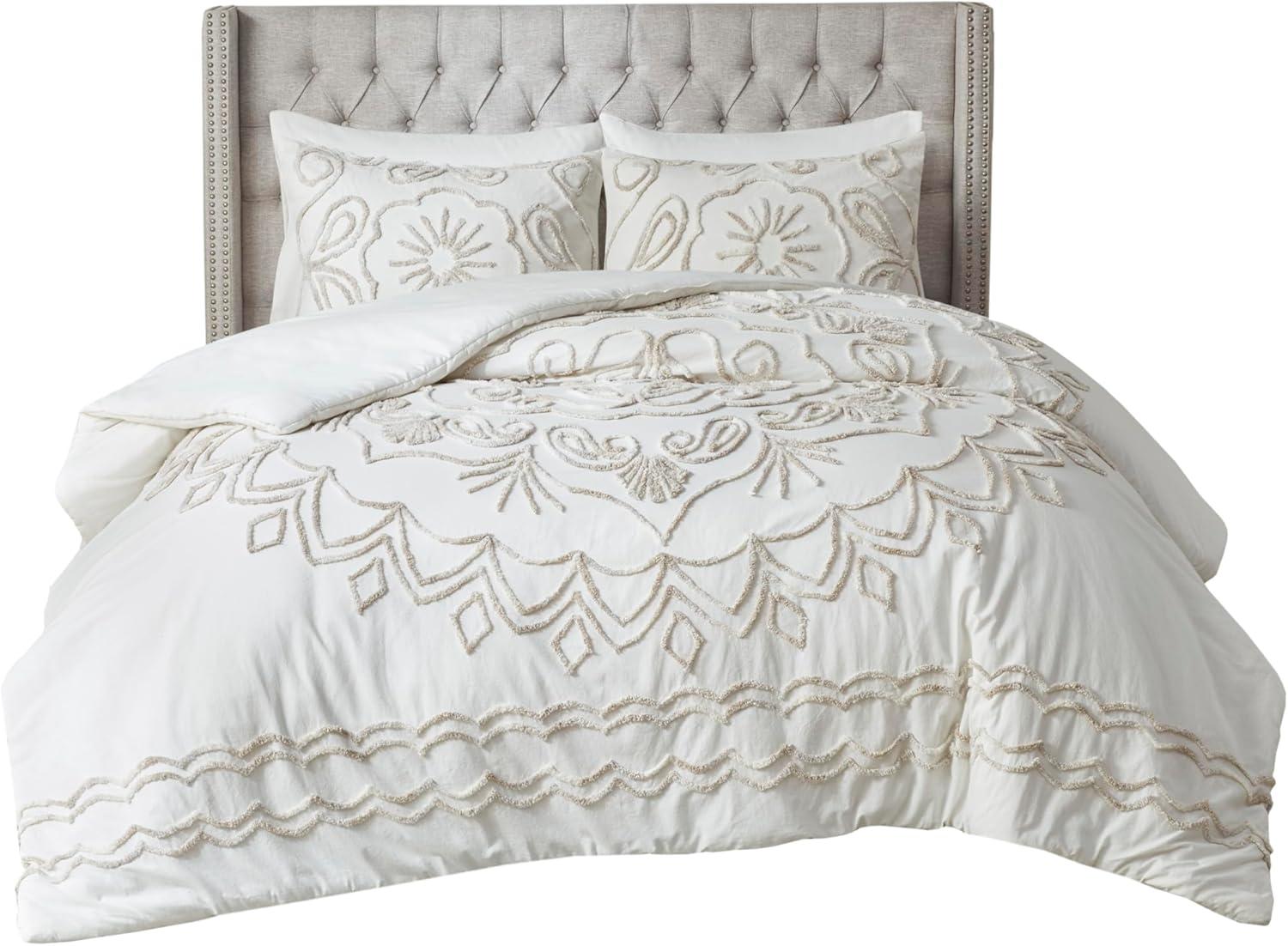 imageMadison Park Violette 100 Chenille Cotton Tufted Duvet Boho Medallion Design Modern Luxe All Season Comforter Cover Bed Set with Matching Shams FullQueen90quotx90quot IvoryTaupe 3 PieceViolette IvoryTaupe