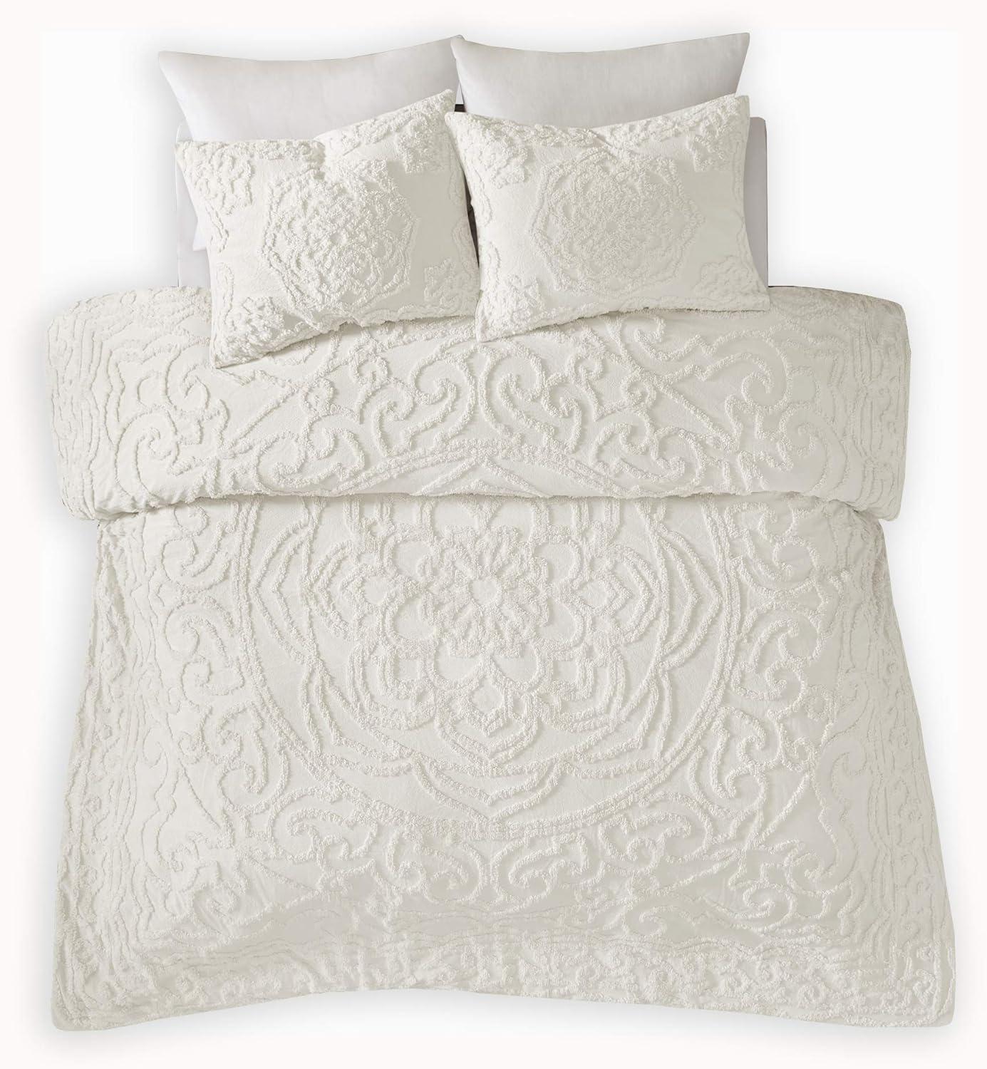 imageMadison Park Violette 100 Chenille Cotton Tufted Duvet Boho Medallion Design Modern Luxe All Season Comforter Cover Bed Set with Matching Shams FullQueen90quotx90quot IvoryTaupe 3 PieceLaetitia Off White
