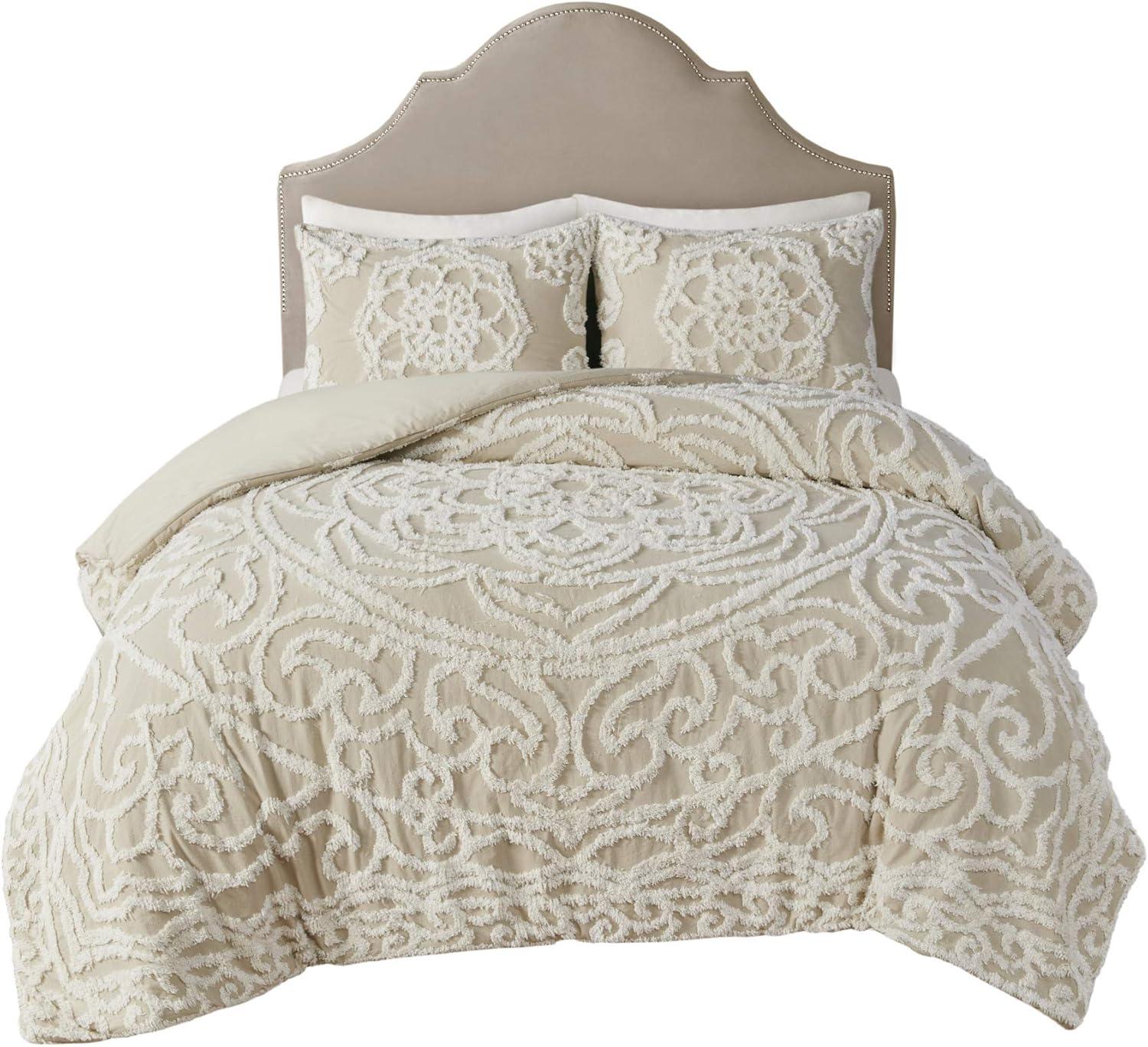 imageMadison Park Violette 100 Chenille Cotton Tufted Duvet Boho Medallion Design Modern Luxe All Season Comforter Cover Bed Set with Matching Shams FullQueen90quotx90quot IvoryTaupe 3 PieceLaetitia Taupe