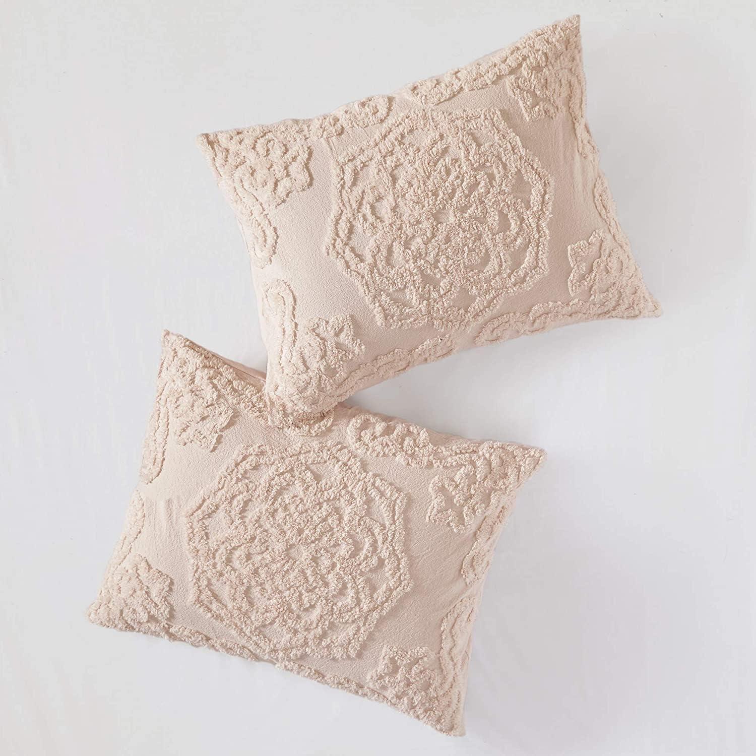 imageMadison Park Violette 100 Chenille Cotton Tufted Duvet Boho Medallion Design Modern Luxe All Season Comforter Cover Bed Set with Matching Shams FullQueen90quotx90quot IvoryTaupe 3 PieceLaetitia Blush