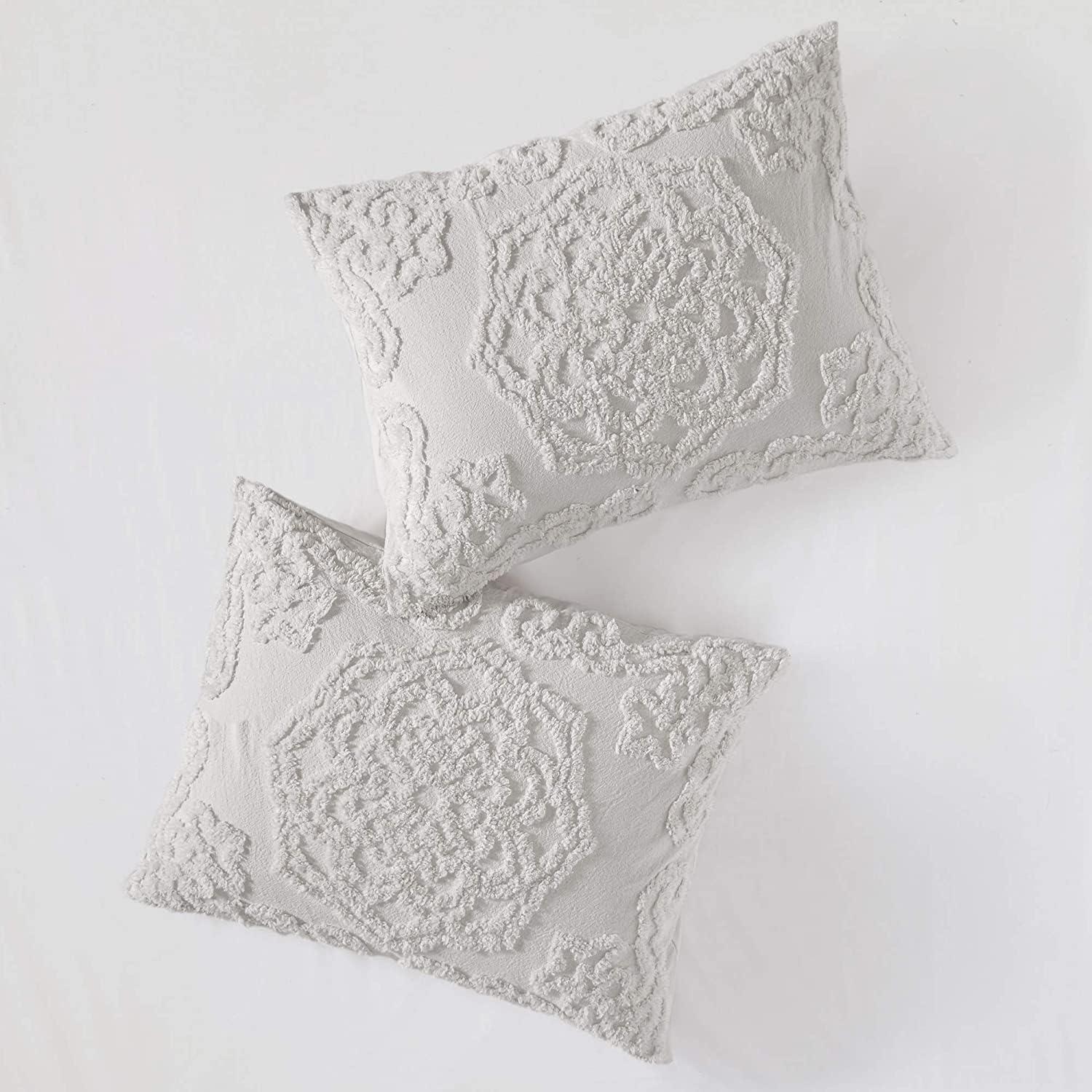 imageMadison Park Violette 100 Chenille Cotton Tufted Duvet Boho Medallion Design Modern Luxe All Season Comforter Cover Bed Set with Matching Shams FullQueen90quotx90quot IvoryTaupe 3 PieceLaetitia Grey
