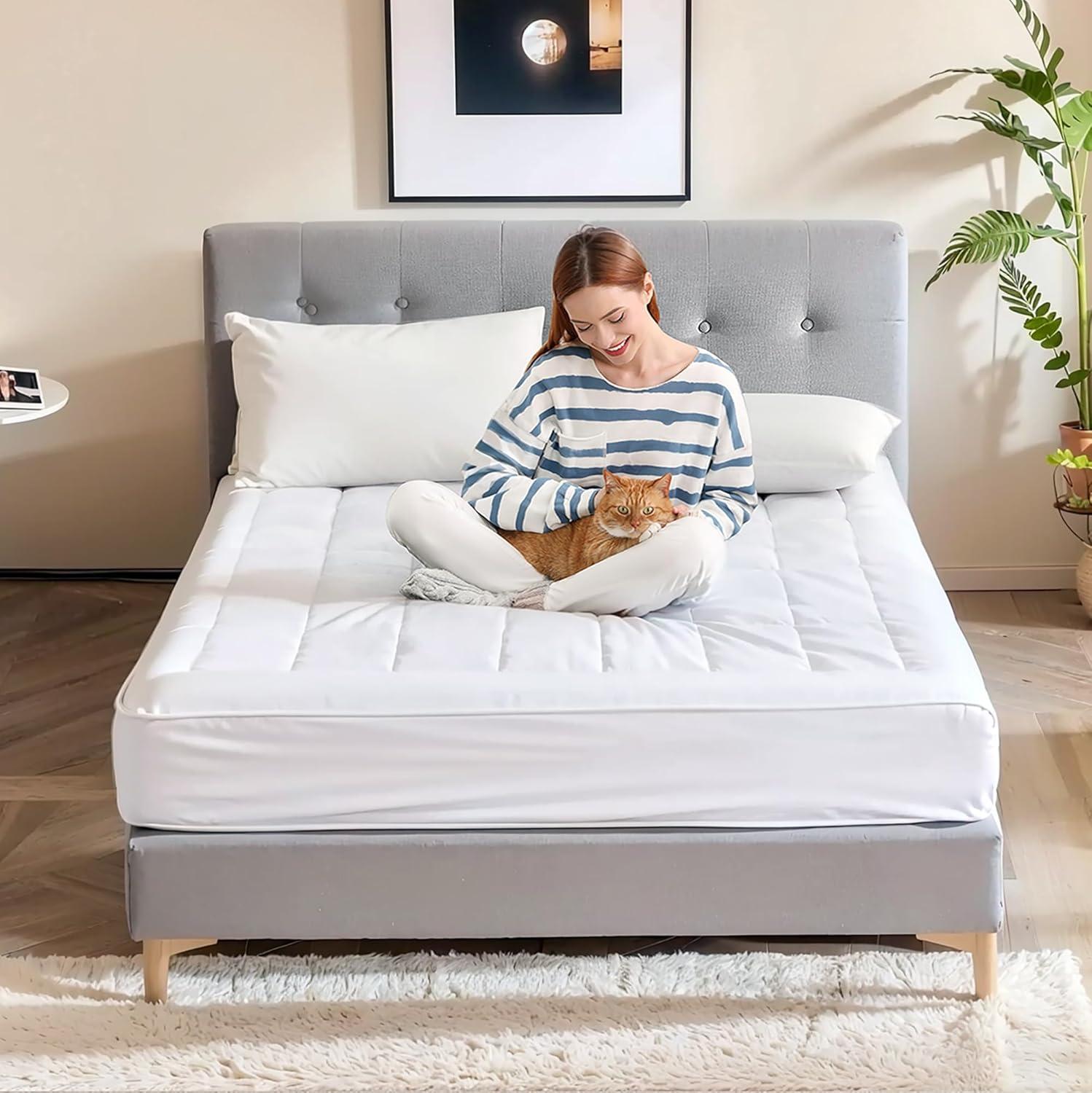 imageMadison Park Waterproof Queen Mattress Protector Cloud Soft Plush Mattress Cover Overfilled Mattress Pad Fitted Pocket Fits Up to 18 Inch Machine Washable Bed Cover White QueenQueen