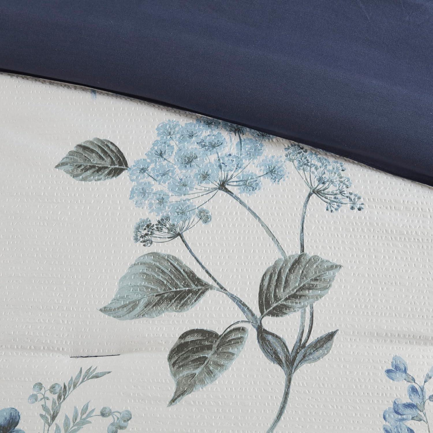 imageMadison Park Zennia Farmhouse Comforter Set with ThrowBlanket Floral Print on Seersucker Textures All Season Bedding Matching Shams Toss Pillows KingCal King104quotx92quot Blue 7 PieceZennia Blue