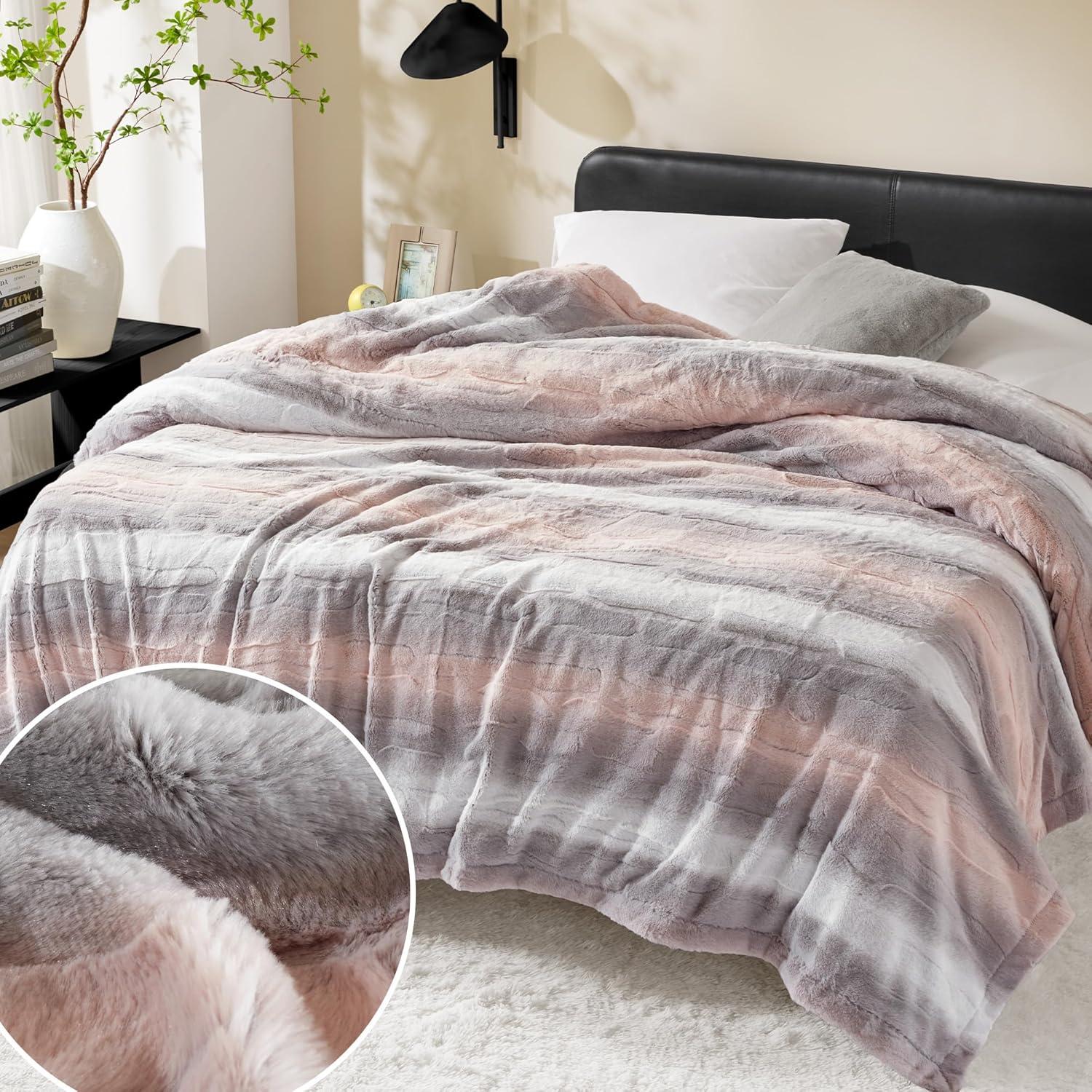 imageMadison Park Zuri Soft Plush Luxury Oversized Faux Fur Throw Animal Stripes Design Faux Mink On The Reverse Modern All Seasons Blanket for Bed Sofa Couch Office Sand 60x70quotBlushGrey