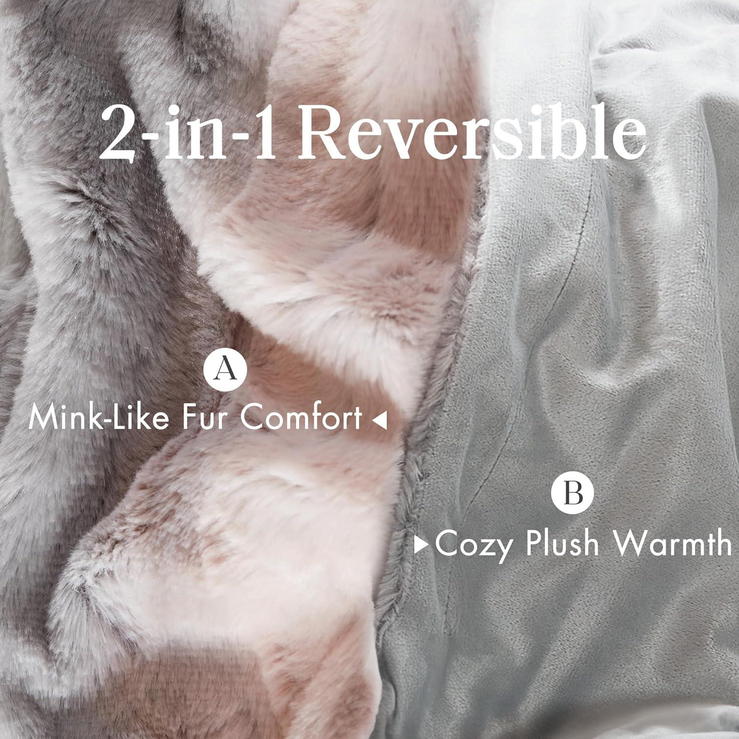 imageMadison Park Zuri Soft Plush Luxury Oversized Faux Fur Throw Animal Stripes Design Faux Mink On The Reverse Modern All Seasons Blanket for Bed Sofa Couch Office Sand 60x70quotBlushGrey