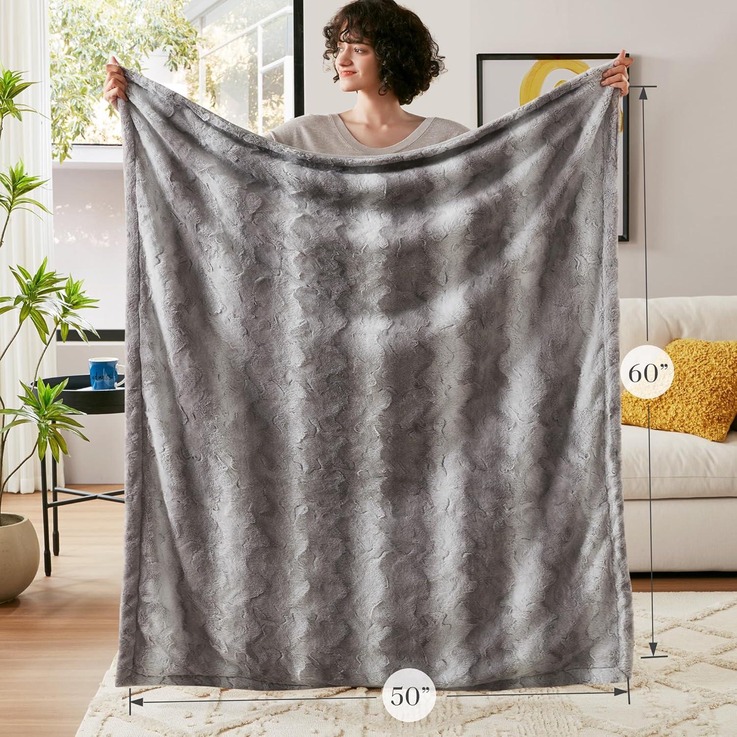 imageMadison Park Zuri Soft Plush Luxury Oversized Faux Fur Throw Animal Stripes Design Faux Mink On The Reverse Modern All Seasons Blanket for Bed Sofa Couch Office Sand 60x70quotGrey