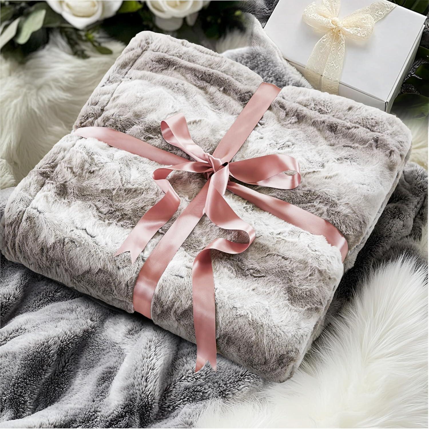 imageMadison Park Zuri Soft Plush Luxury Oversized Faux Fur Throw Animal Stripes Design Faux Mink On The Reverse Modern All Seasons Blanket for Bed Sofa Couch Office Sand 60x70quotGrey