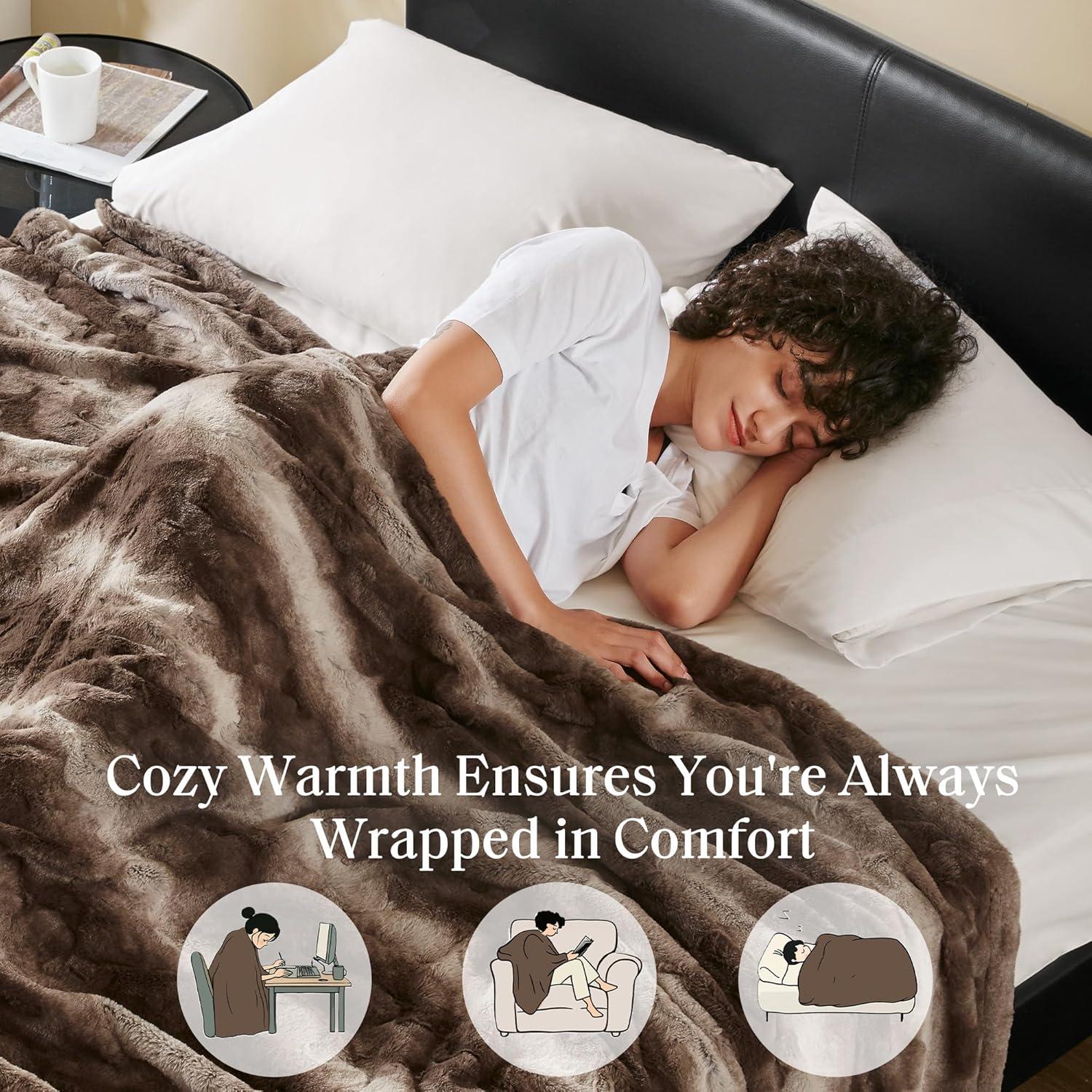 imageMadison Park Zuri Soft Plush Luxury Oversized Faux Fur Throw Animal Stripes Design Faux Mink On The Reverse Modern All Seasons Blanket for Bed Sofa Couch Office Sand 60x70quotBrown