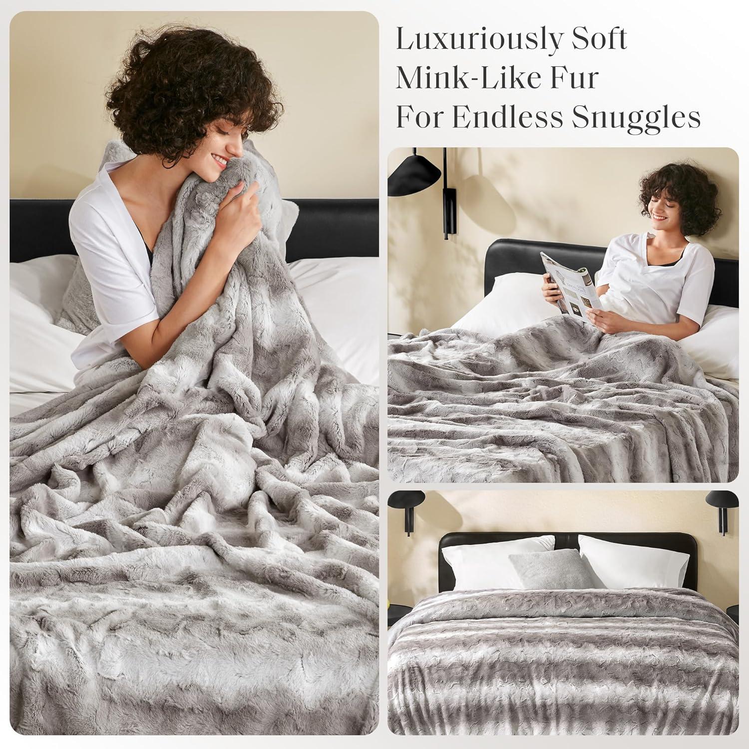 imageMadison Park Zuri Soft Plush Luxury Oversized Faux Fur Throw Animal Stripes Design Faux Mink On The Reverse Modern All Seasons Blanket for Bed Sofa Couch Office Sand 60x70quotGrey