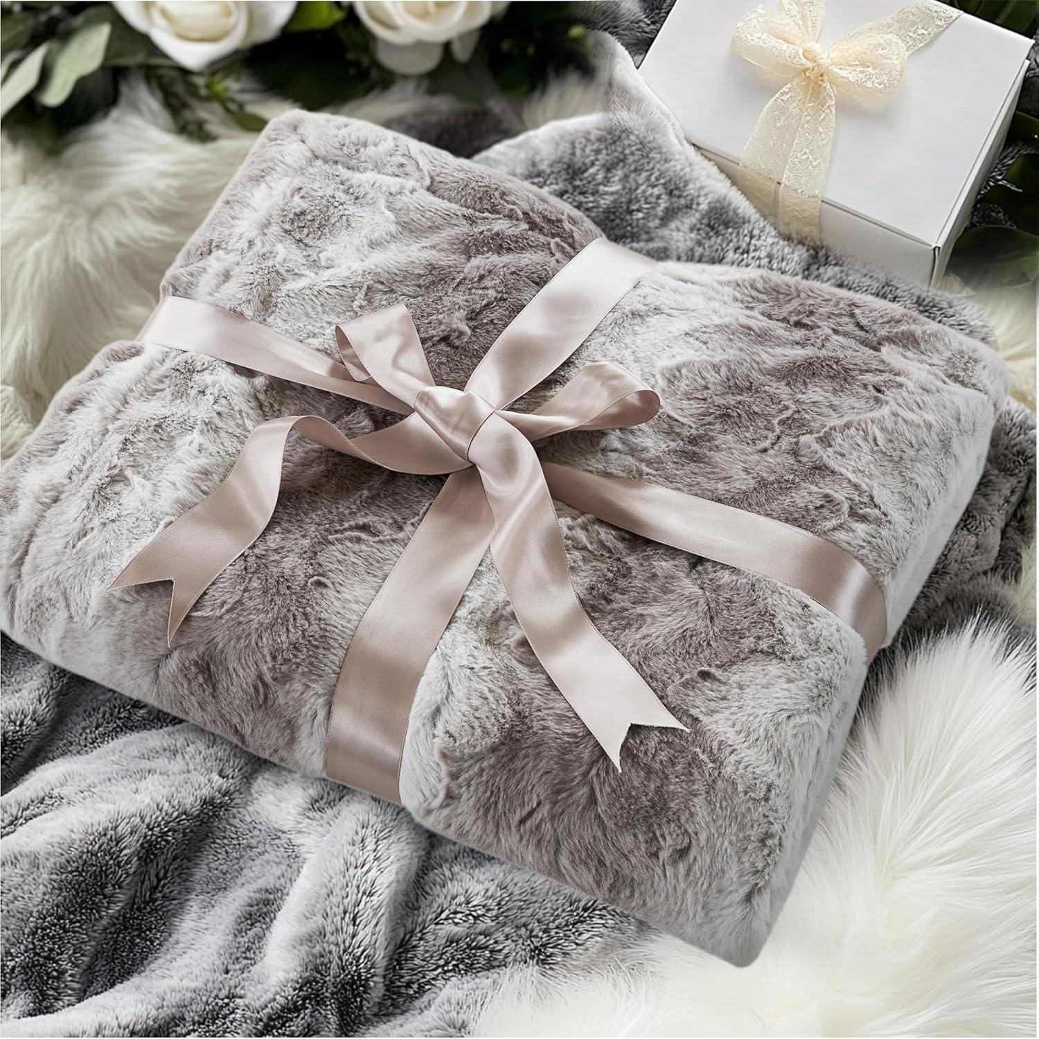 imageMadison Park Zuri Soft Plush Luxury Oversized Faux Fur Throw Animal Stripes Design Faux Mink On The Reverse Modern All Seasons Blanket for Bed Sofa Couch Office Sand 60x70quotGrey
