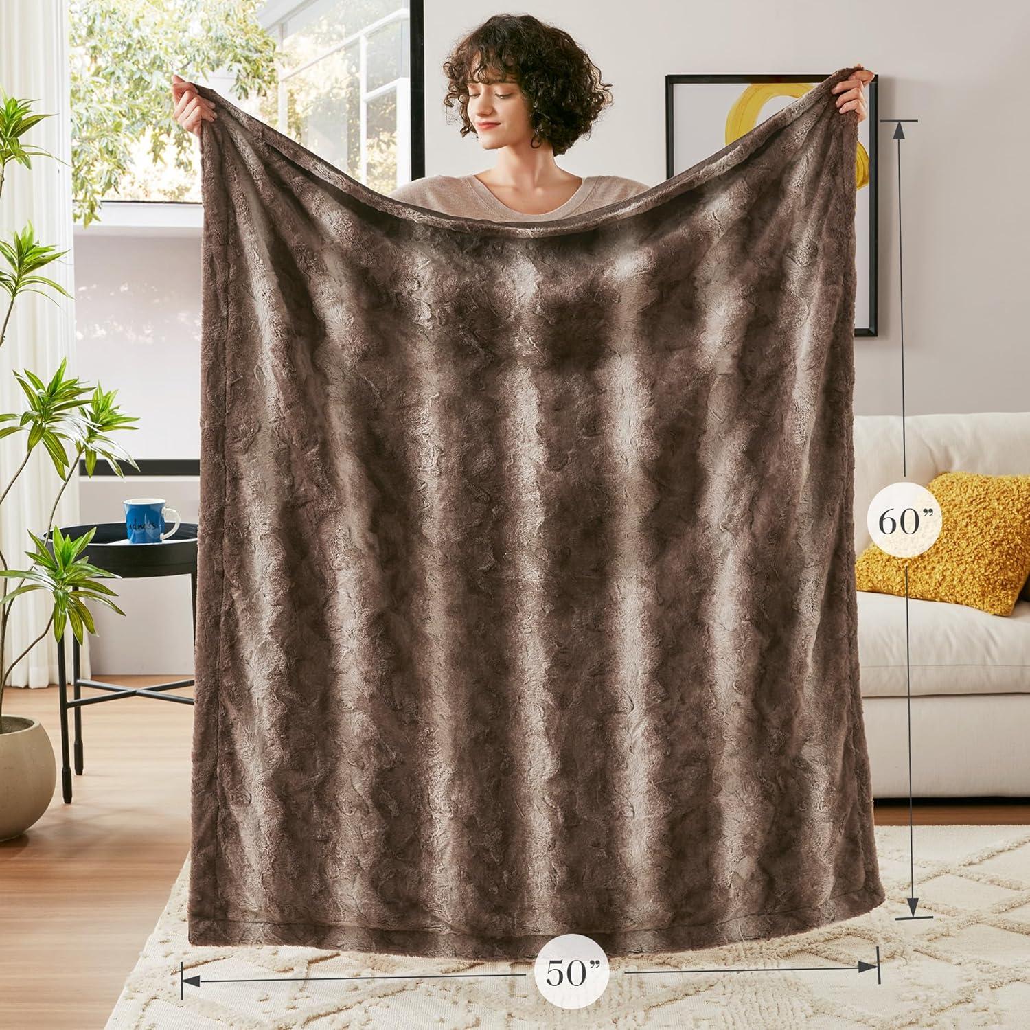 imageMadison Park Zuri Soft Plush Luxury Oversized Faux Fur Throw Animal Stripes Design Faux Mink On The Reverse Modern All Seasons Blanket for Bed Sofa Couch Office Sand 60x70quotBrown