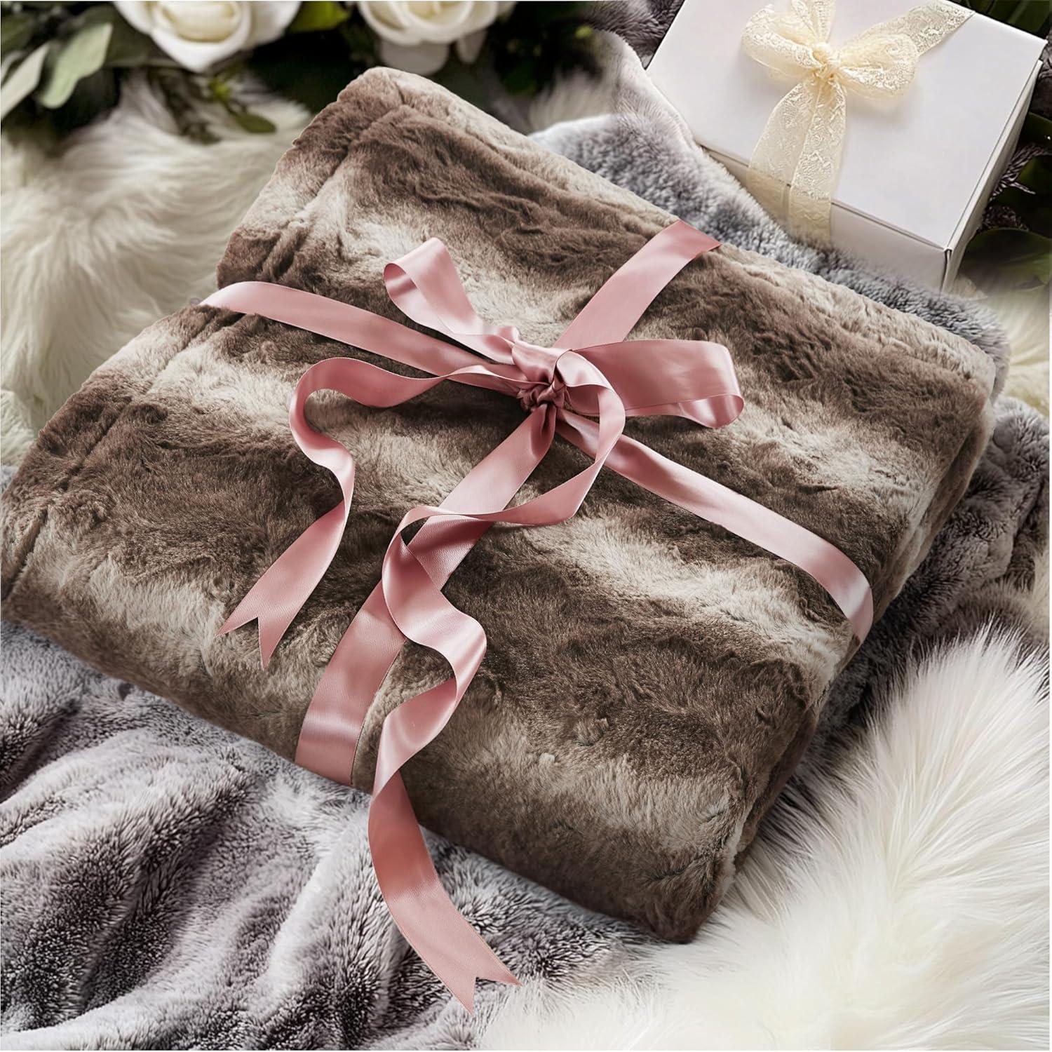 imageMadison Park Zuri Soft Plush Luxury Oversized Faux Fur Throw Animal Stripes Design Faux Mink On The Reverse Modern All Seasons Blanket for Bed Sofa Couch Office Sand 60x70quotBrown