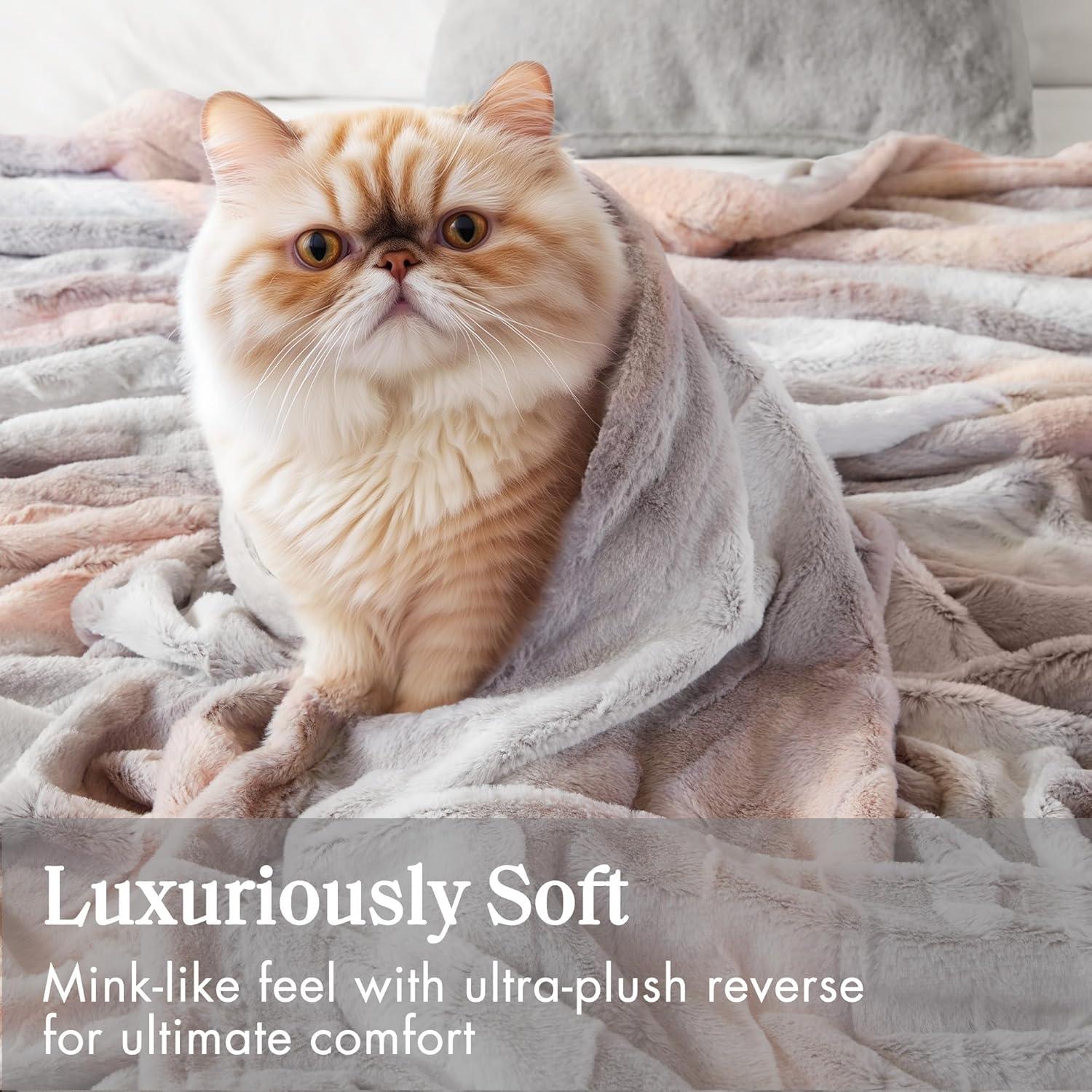 imageMadison Park Zuri Soft Plush Luxury Oversized Faux Fur Throw Animal Stripes Design Faux Mink On The Reverse Modern All Seasons Blanket for Bed Sofa Couch Office Sand 60x70quotBlushGrey