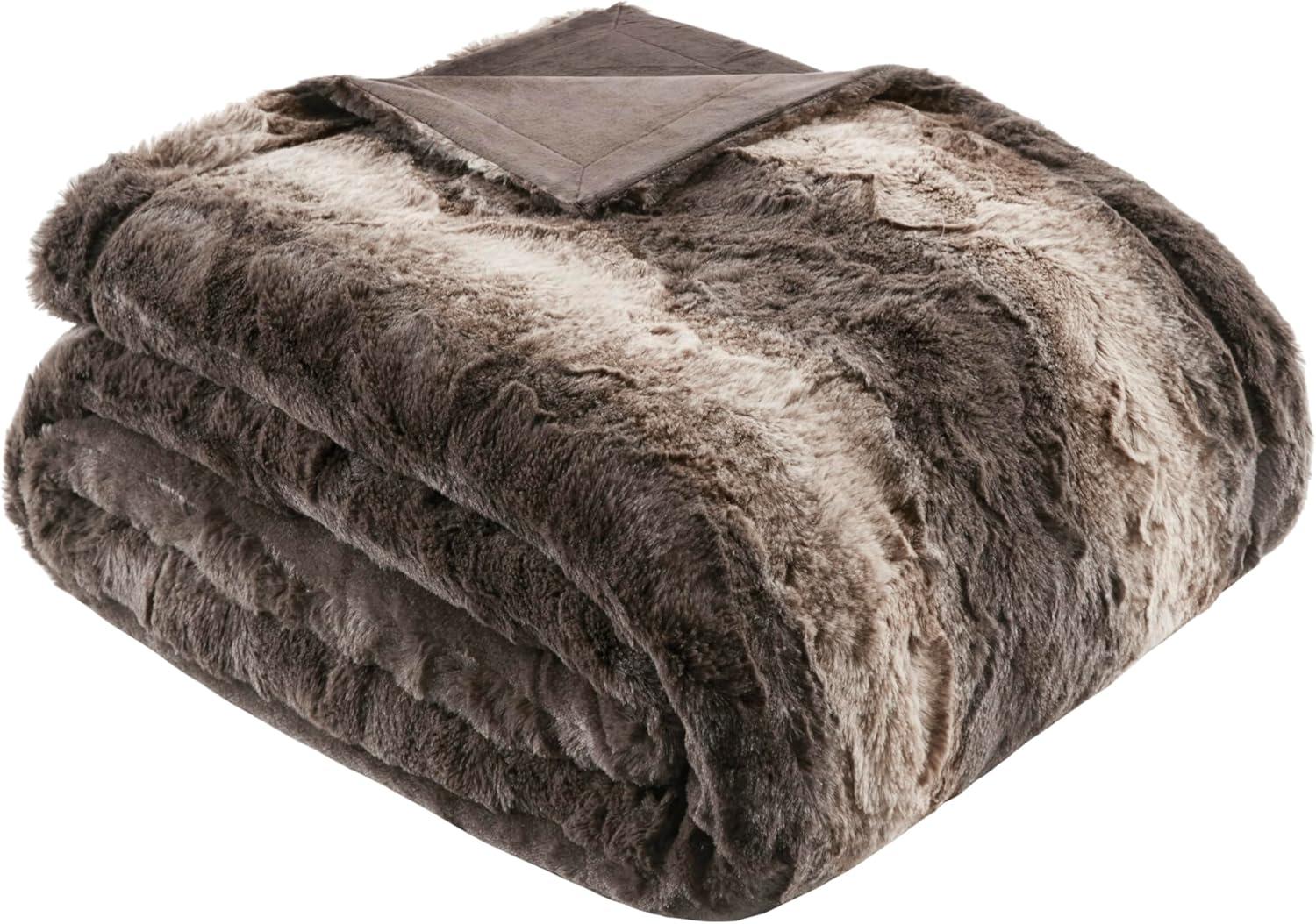 imageMadison Park Zuri Soft Plush Luxury Oversized Faux Fur Throw Animal Stripes Design Faux Mink On The Reverse Modern All Seasons Blanket for Bed Sofa Couch Office Sand 60x70quotBrown