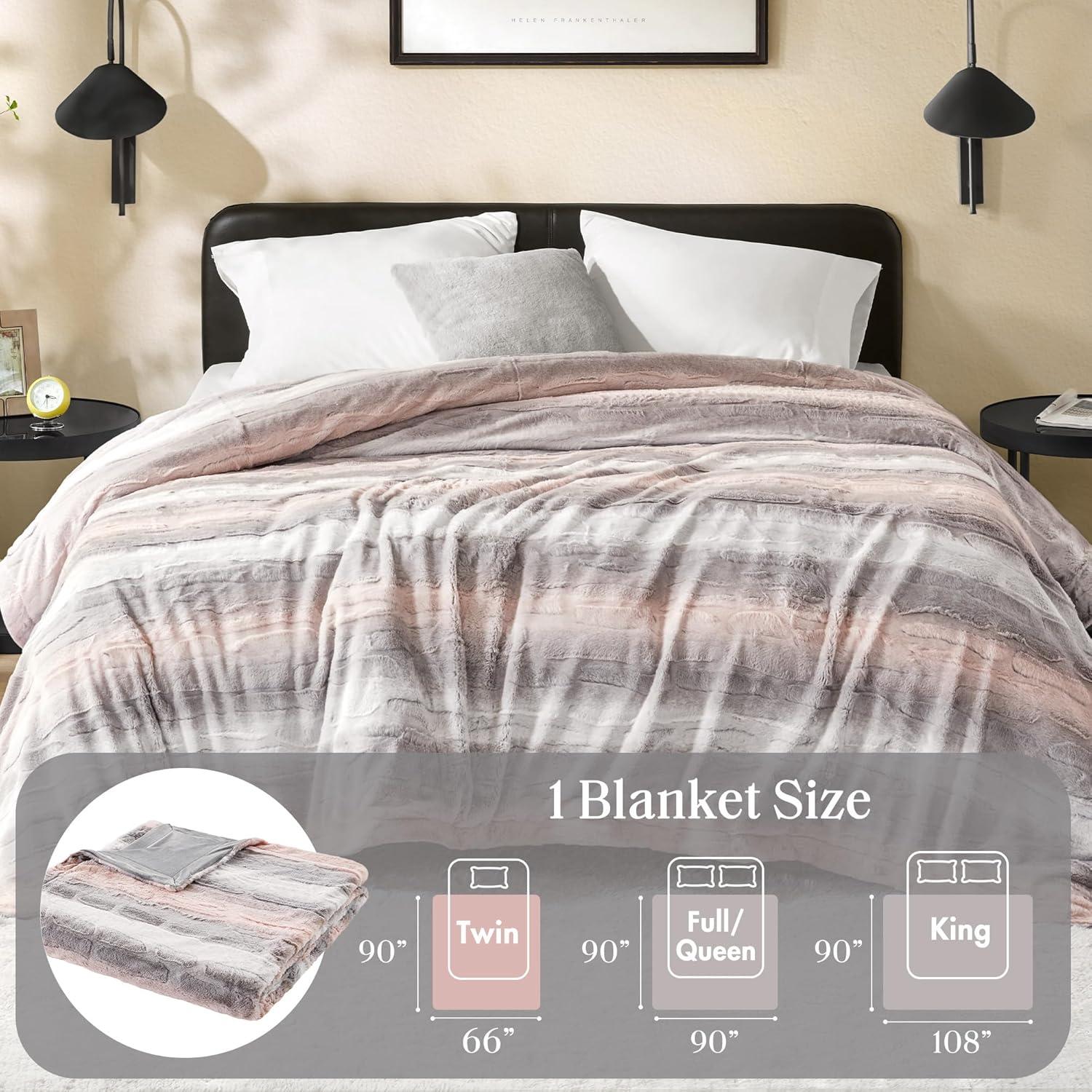 imageMadison Park Zuri Soft Plush Luxury Oversized Faux Fur Throw Animal Stripes Design Faux Mink On The Reverse Modern All Seasons Blanket for Bed Sofa Couch Office Sand 60x70quotBlushGrey