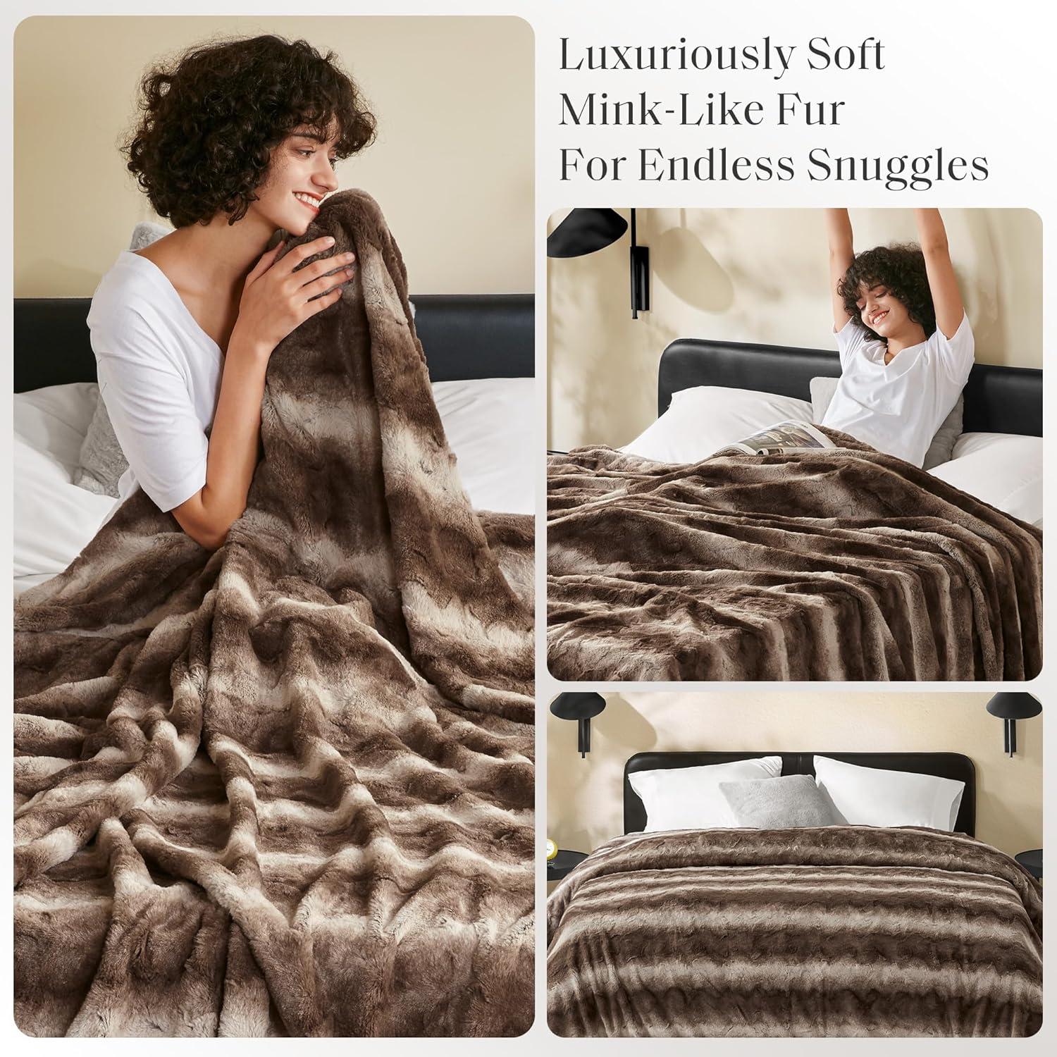 imageMadison Park Zuri Soft Plush Luxury Oversized Faux Fur Throw Animal Stripes Design Faux Mink On The Reverse Modern All Seasons Blanket for Bed Sofa Couch Office Sand 60x70quotBrown