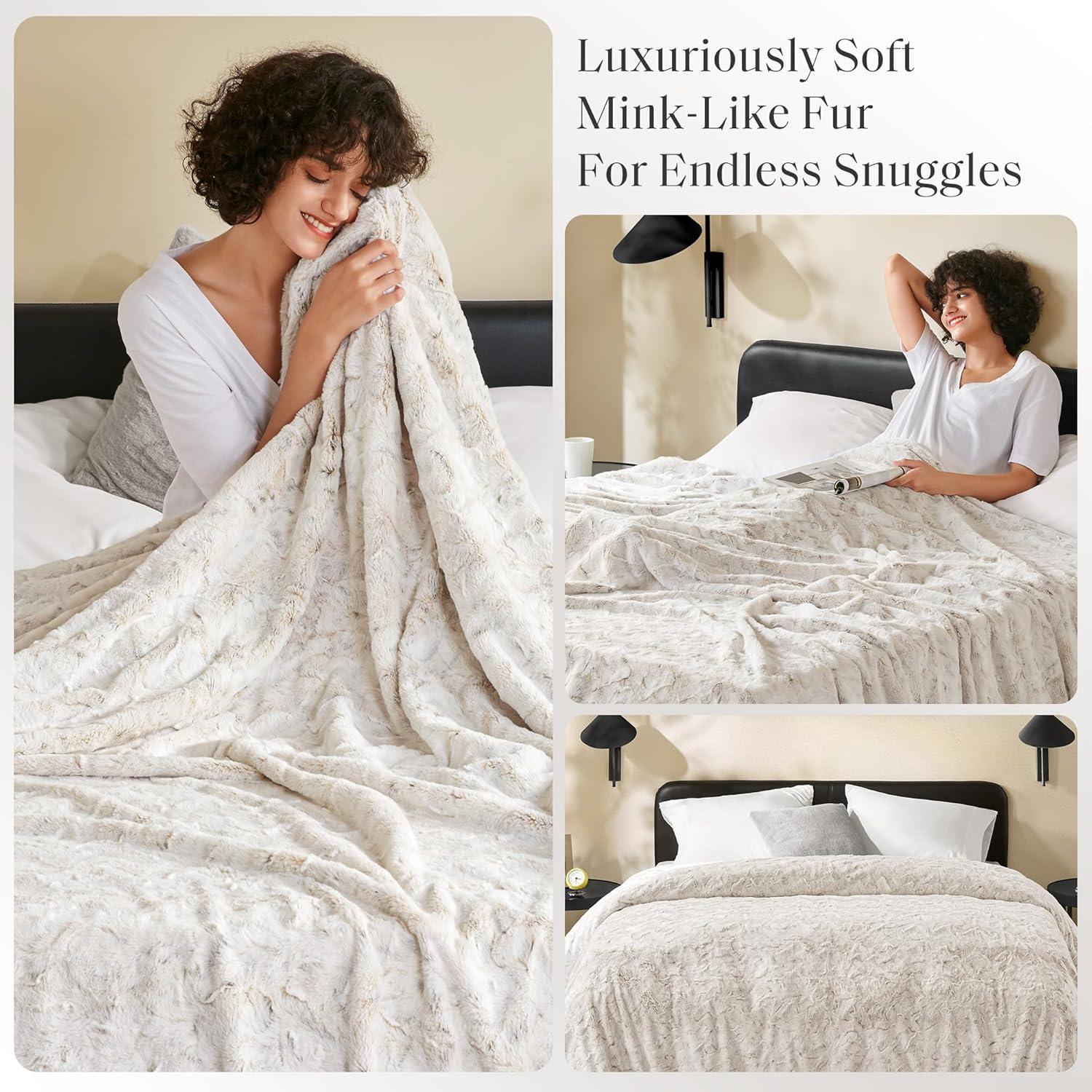 imageMadison Park Zuri Soft Plush Luxury Oversized Faux Fur Throw Animal Stripes Design Faux Mink On The Reverse Modern All Seasons Blanket for Bed Sofa Couch Office Sand 60x70quotSnow Leopard