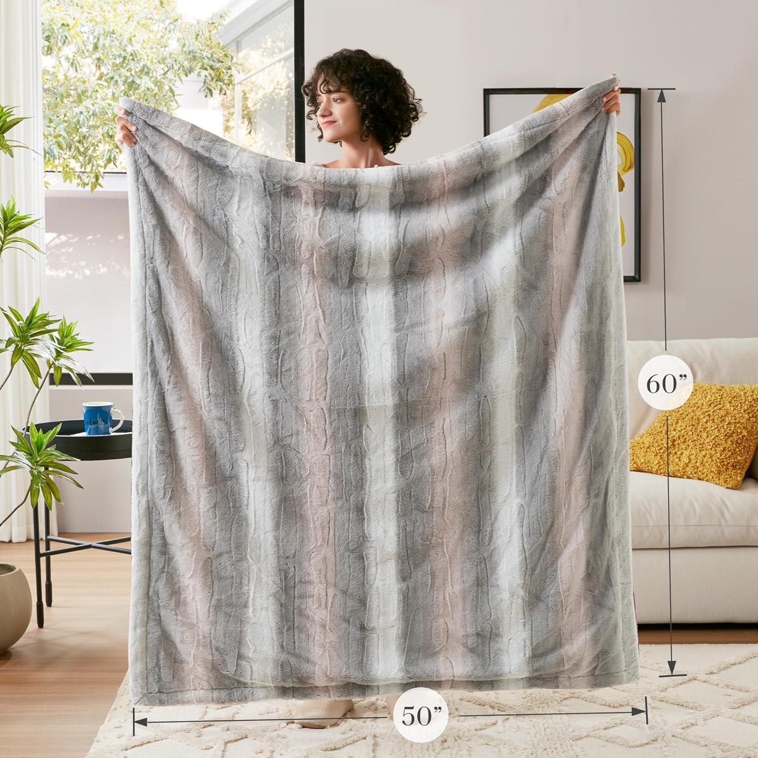 imageMadison Park Zuri Soft Plush Luxury Oversized Faux Fur Throw Animal Stripes Design Faux Mink On The Reverse Modern All Seasons Blanket for Bed Sofa Couch Office Sand 60x70quotBlushGrey