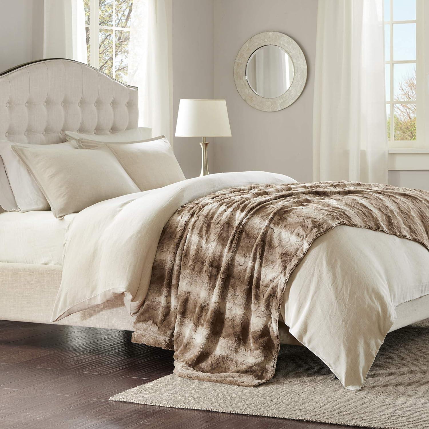 imageMadison Park Zuri Soft Plush Luxury Oversized Faux Fur Throw Animal Stripes Design Faux Mink On The Reverse Modern All Seasons Blanket for Bed Sofa Couch Office Sand 60x70quotTan