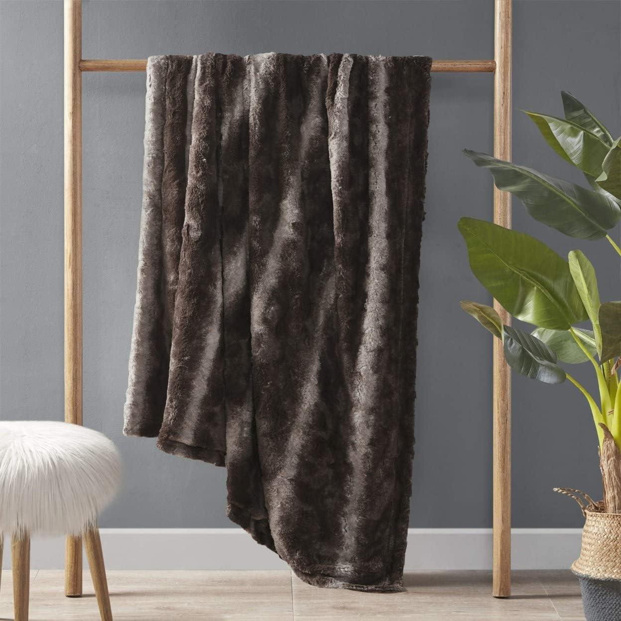 imageMadison Park Zuri Soft Plush Luxury Oversized Faux Fur Throw Animal Stripes Design Faux Mink On The Reverse Modern All Seasons Blanket for Bed Sofa Couch Office Sand 60x70quotBrown
