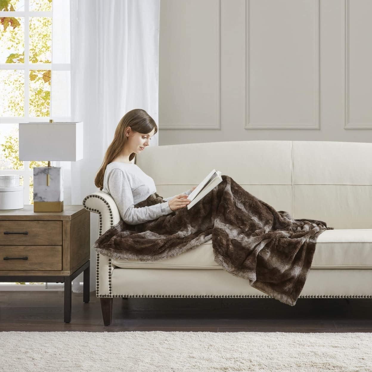 imageMadison Park Zuri Soft Plush Luxury Oversized Faux Fur Throw Animal Stripes Design Faux Mink On The Reverse Modern All Seasons Blanket for Bed Sofa Couch Office Sand 60x70quotBrown